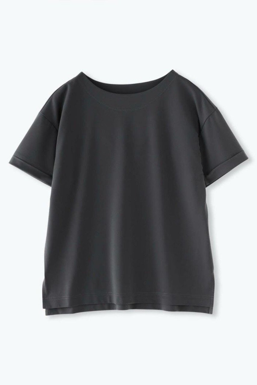 【レリル/lelill】のストレッチポンチTシャツ インテリア・キッズ・メンズ・レディースファッション・服の通販 founy(ファニー) 　ファッション　Fashion　レディースファッション　WOMEN　トップス・カットソー　Tops/Tshirt　シャツ/ブラウス　Shirts/Blouses　ロング / Tシャツ　T-Shirts　カットソー　Cut and Sewn　カフス　Cuffs　ショート　Short　ストレッチ　Stretch　スリット　Slit　スリーブ　Sleeve　定番　Standard　NEW・新作・新着・新入荷　New Arrivals　チャコールグレー|ID: prp329100004140378 ipo3291000000028403550