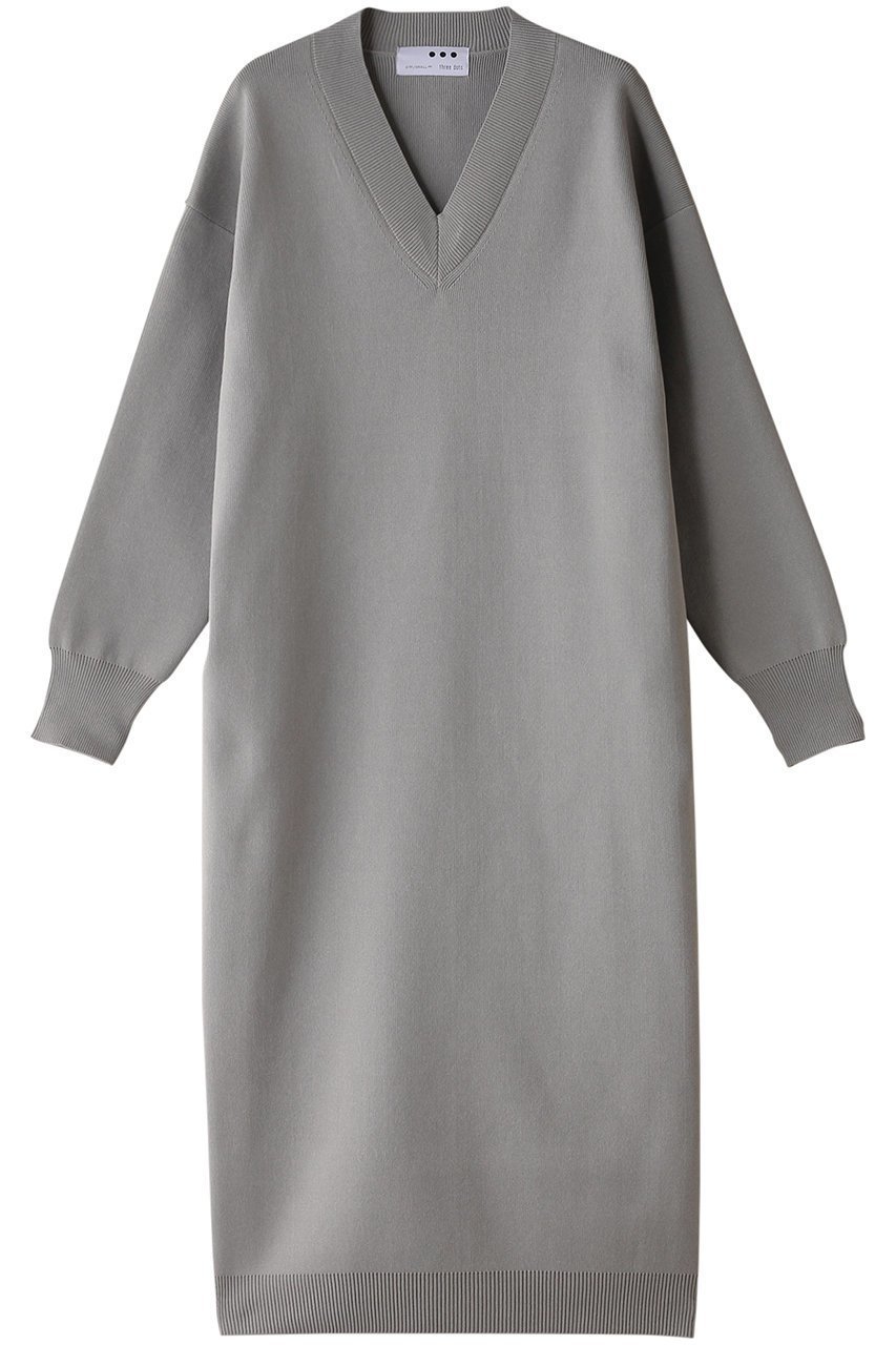 【スリー ドッツ/three dots】のスポンジーヤーン Vネックドレス インテリア・キッズ・メンズ・レディースファッション・服の通販 founy(ファニー) 　ファッション　Fashion　レディースファッション　Fashion for Women　ワンピース　Dresses　フォーマル・パーティードレス・結婚式用ドレス　Elegant & Casual Dresses　チュニック　Tunic Tops & Dresses　オケージョン　Occasion Wear　シューズ　Shoes, Footwear　チュニック　Tunic, Long Top　ドレス　Dress, One-Piece　ロング　Long, Long-Length　エレガント 上品　Elegant　グレー|ID: prp329100004140469 ipo3291000000032890443