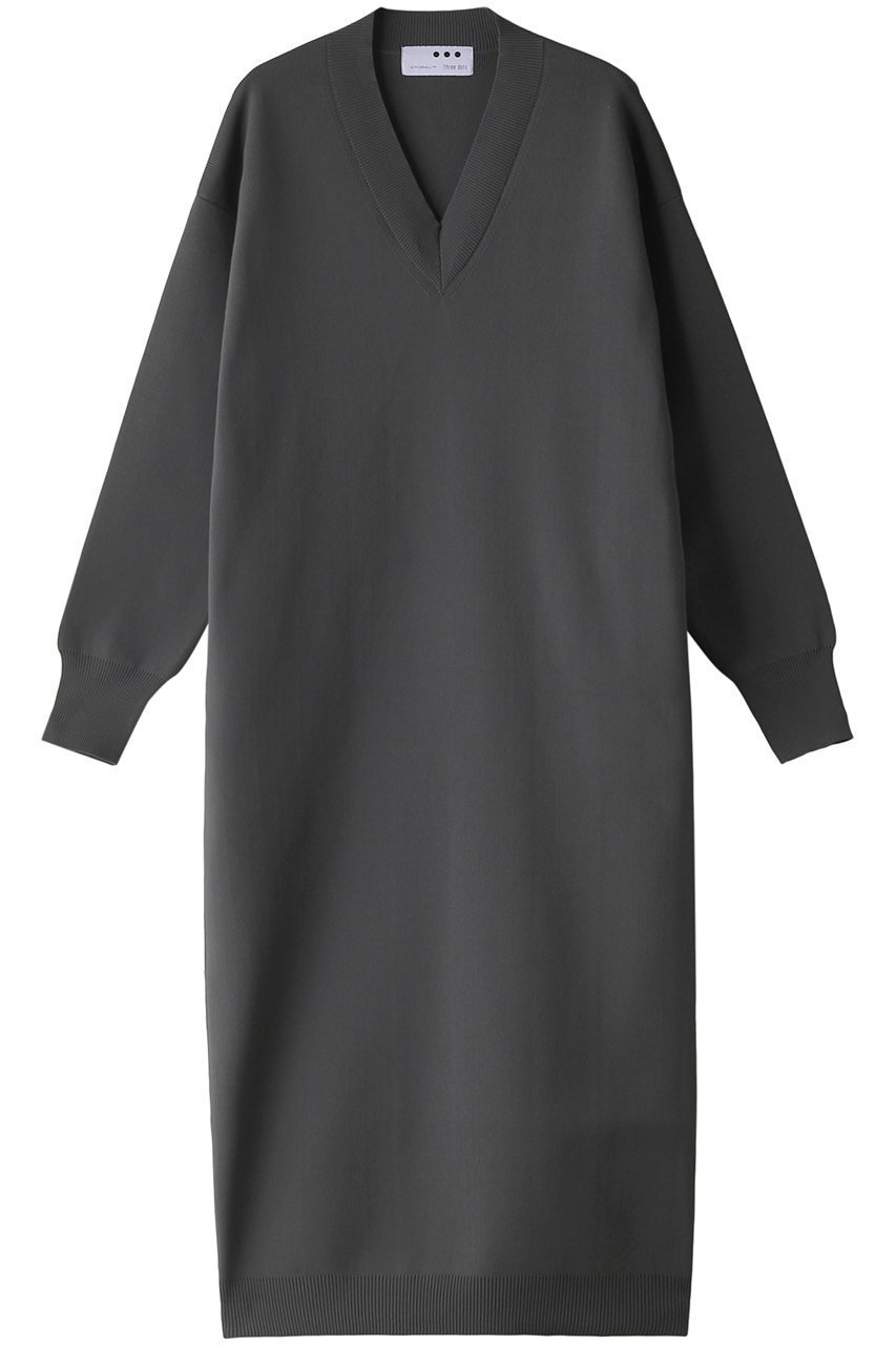 【スリー ドッツ/three dots】のスポンジーヤーン Vネックドレス インテリア・キッズ・メンズ・レディースファッション・服の通販 founy(ファニー) 　ファッション　Fashion　レディースファッション　Fashion for Women　ワンピース　Dresses　フォーマル・パーティードレス・結婚式用ドレス　Elegant & Casual Dresses　チュニック　Tunic Tops & Dresses　オケージョン　Occasion Wear　シューズ　Shoes, Footwear　チュニック　Tunic, Long Top　ドレス　Dress, One-Piece　ロング　Long, Long-Length　エレガント 上品　Elegant　チャコール|ID: prp329100004140469 ipo3291000000032890446