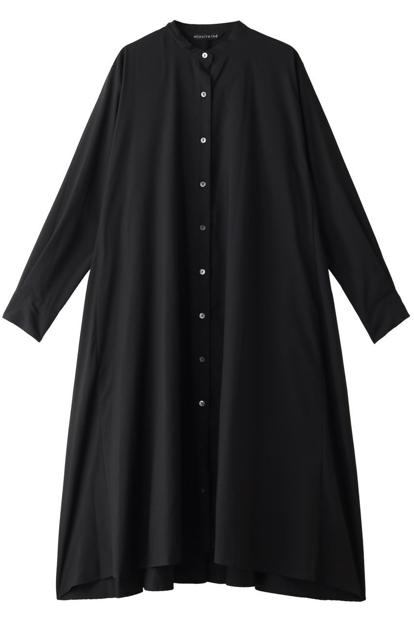 【ミズイロ インド/mizuiro ind】のバンドカラーフレアシャツワンピース インテリア・キッズ・メンズ・レディースファッション・服の通販 founy(ファニー) 　ファッション　Fashion　レディースファッション　Fashion for Women　ワンピース　Dresses　シャツワンピース / 1枚で着映えコーデ　Shirt Dresses　チュニック　Tunic Tops & Dresses　シンプル　Simple, Minimal　チュニック　Tunic, Long Top　フレア　Flare, Flared　ロング　Long, Long-Length　羽織　Haori, Light Jacket　ブラック|ID: prp329100004140474 ipo3291000000032904201