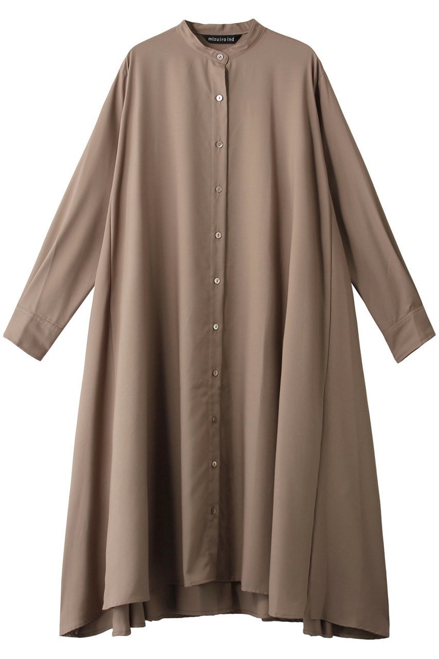 【ミズイロ インド/mizuiro ind】のバンドカラーフレアシャツワンピース インテリア・キッズ・メンズ・レディースファッション・服の通販 founy(ファニー) 　ファッション　Fashion　レディースファッション　Fashion for Women　ワンピース　Dresses　シャツワンピース / 1枚で着映えコーデ　Shirt Dresses　チュニック　Tunic Tops & Dresses　シンプル　Simple, Minimal　チュニック　Tunic, Long Top　フレア　Flare, Flared　ロング　Long, Long-Length　羽織　Haori, Light Jacket　ベージュ|ID: prp329100004140474 ipo3291000000032904204