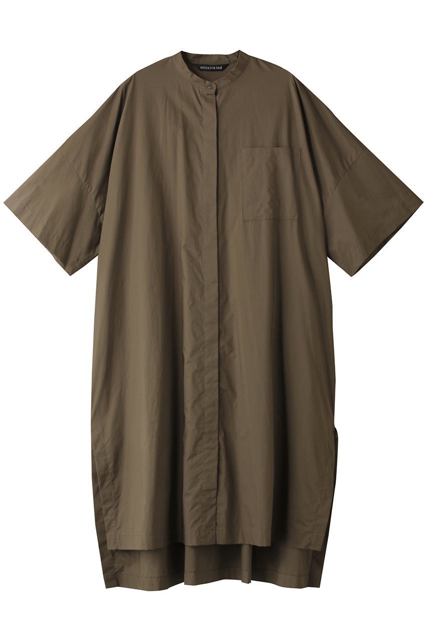 【ミズイロ インド/mizuiro ind】のstand collar hlf slv shirt OP ワンピース インテリア・キッズ・メンズ・レディースファッション・服の通販 founy(ファニー) 　ファッション　Fashion　レディースファッション　Fashion for Women　ワンピース　Dresses　チュニック　Tunic Tops & Dresses　スリット　Slit, Slit Detail　チュニック　Tunic, Long Top　ロング　Long, Long-Length　khaki|ID: prp329100004141222 ipo3291000000032894984