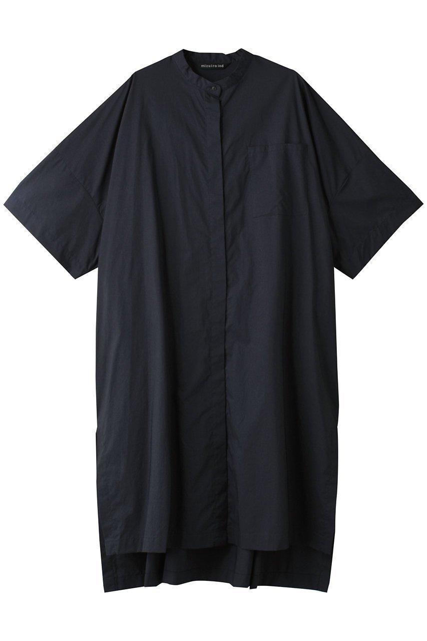 【ミズイロ インド/mizuiro ind】のstand collar hlf slv shirt OP ワンピース インテリア・キッズ・メンズ・レディースファッション・服の通販 founy(ファニー) 　ファッション　Fashion　レディースファッション　Fashion for Women　ワンピース　Dresses　チュニック　Tunic Tops & Dresses　スリット　Slit, Slit Detail　チュニック　Tunic, Long Top　ロング　Long, Long-Length　navy|ID: prp329100004141222 ipo3291000000032894994