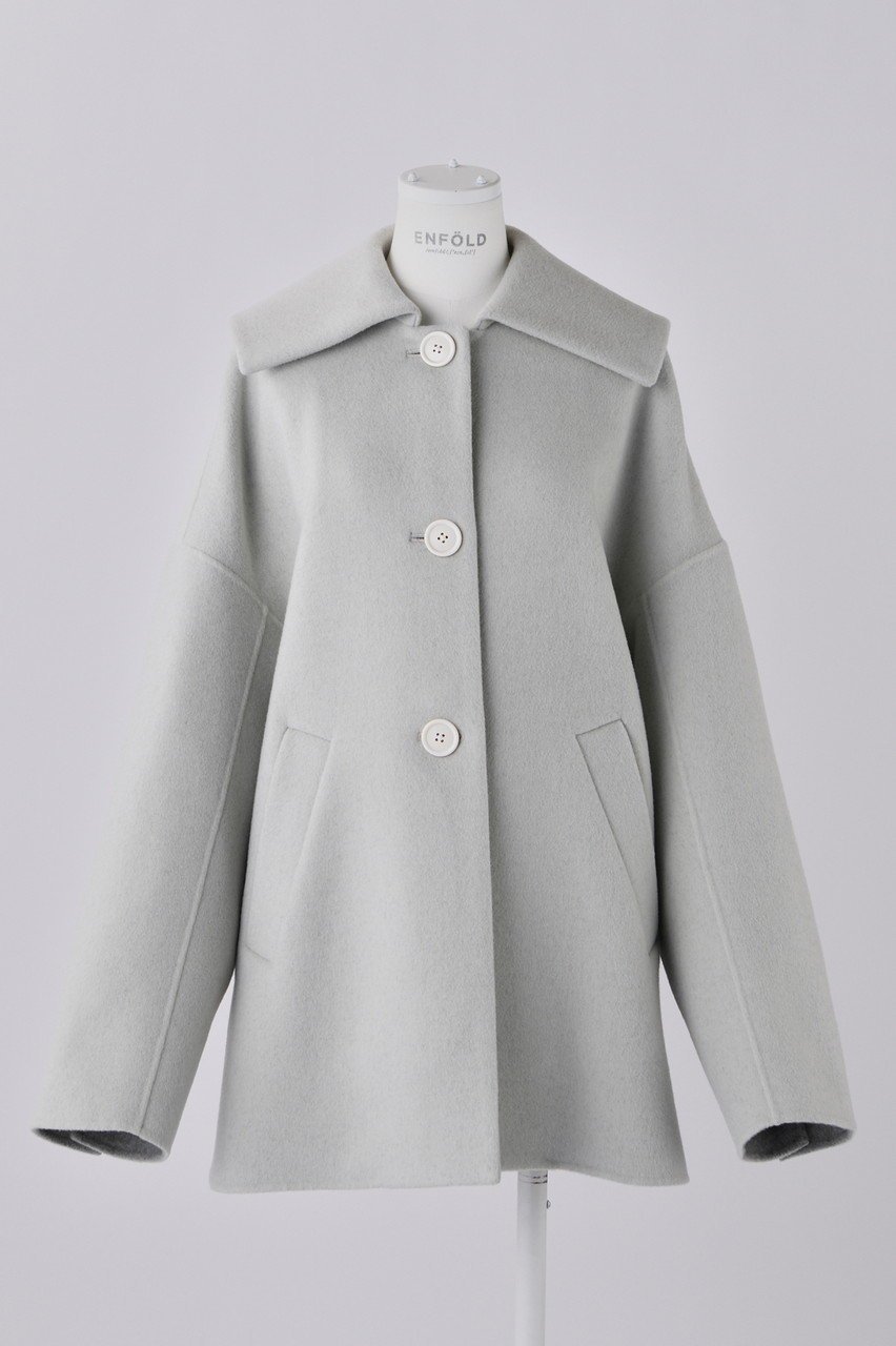 【エンフォルド/ENFOLD】のウールリバー フラットカラーショートコート インテリア・キッズ・メンズ・レディースファッション・服の通販 founy(ファニー) 　ファッション　Fashion　レディースファッション　Fashion for Women　アウター　Coat / Outerwear Collection　コート・ロングコート・ピーコート　Long Coats, Peacoats & More　オケージョン　Occasion Wear　クラシカル　Classical, Vintage-Inspired　ショート　Short, Short Length　パターン　Pattern, Design Print　フラット　Flat, Flat Shoes　ベーシック　Basic, Essential　エレガント 上品　Elegant　ライトグレー|ID: prp329100004141239 ipo3291000000032945882