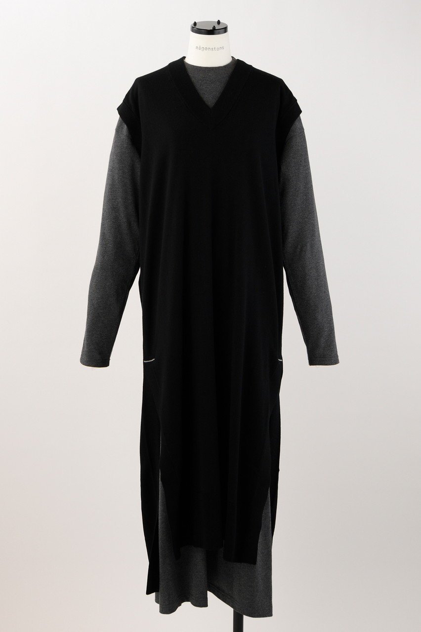 【ナゴンスタンス/nagonstans】のKnit×CUT DRS/ドレス・ワンピース インテリア・キッズ・メンズ・レディースファッション・服の通販 founy(ファニー) 　ファッション　Fashion　レディースファッション　Fashion for Women　ワンピース　Dresses　フォーマル・パーティードレス・結婚式用ドレス　Elegant & Casual Dresses　チュニック　Tunic Tops & Dresses　チュニック　Tunic, Long Top　ドレス　Dress, One-Piece　ドレープ　Drape, Draping Fabric　フレア　Flare, Flared　ベスト　Vest, Waistcoat　ロング　Long, Long-Length　Black|ID: prp329100004141248 ipo3291000000032891926