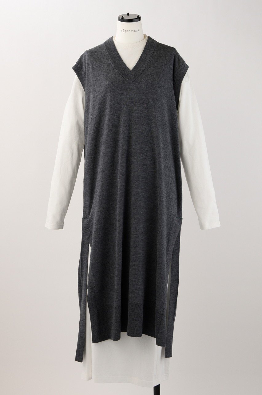 【ナゴンスタンス/nagonstans】のKnit×CUT DRS/ドレス・ワンピース インテリア・キッズ・メンズ・レディースファッション・服の通販 founy(ファニー) 　ファッション　Fashion　レディースファッション　Fashion for Women　ワンピース　Dresses　フォーマル・パーティードレス・結婚式用ドレス　Elegant & Casual Dresses　チュニック　Tunic Tops & Dresses　チュニック　Tunic, Long Top　ドレス　Dress, One-Piece　ドレープ　Drape, Draping Fabric　フレア　Flare, Flared　ベスト　Vest, Waistcoat　ロング　Long, Long-Length　Stone|ID: prp329100004141248 ipo3291000000032891930