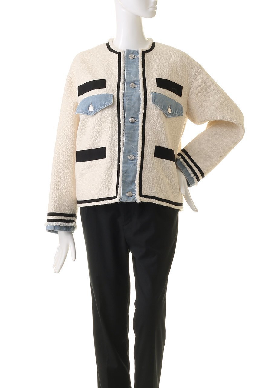 【ヒューエルミュージアム/hueLe Museum】の【STUMBLY】ツイードデニムコンビジャケット 人気、トレンドファッション・服の通販 founy(ファニー) 　ファッション　Fashion　レディースファッション　WOMEN　アウター　Coat Outerwear　ジャケット　Jackets　ショート　Short　ジャケット　Jacket　ツイード　Tweed　デニム　Denim　ドッキング　Docking　バランス　Balance　フリンジ　Fringe　ベーシック　Basic　ワイド　Wide　エレガント 上品　Elegant　other-2|ID: prp329100004141302 ipo3291000000031403602