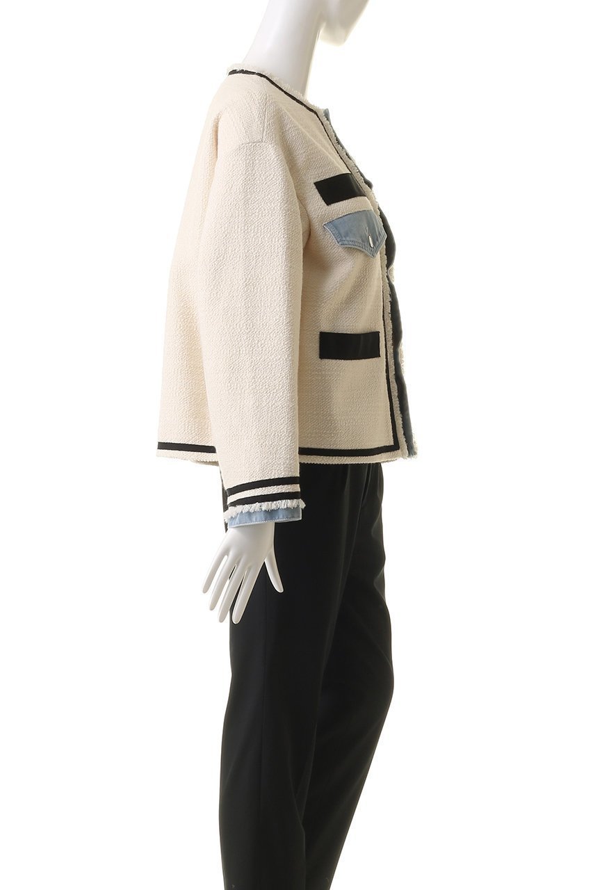 【ヒューエルミュージアム/hueLe Museum】の【STUMBLY】ツイードデニムコンビジャケット 人気、トレンドファッション・服の通販 founy(ファニー) 　ファッション　Fashion　レディースファッション　WOMEN　アウター　Coat Outerwear　ジャケット　Jackets　ショート　Short　ジャケット　Jacket　ツイード　Tweed　デニム　Denim　ドッキング　Docking　バランス　Balance　フリンジ　Fringe　ベーシック　Basic　ワイド　Wide　エレガント 上品　Elegant　other-3|ID: prp329100004141302 ipo3291000000031403604