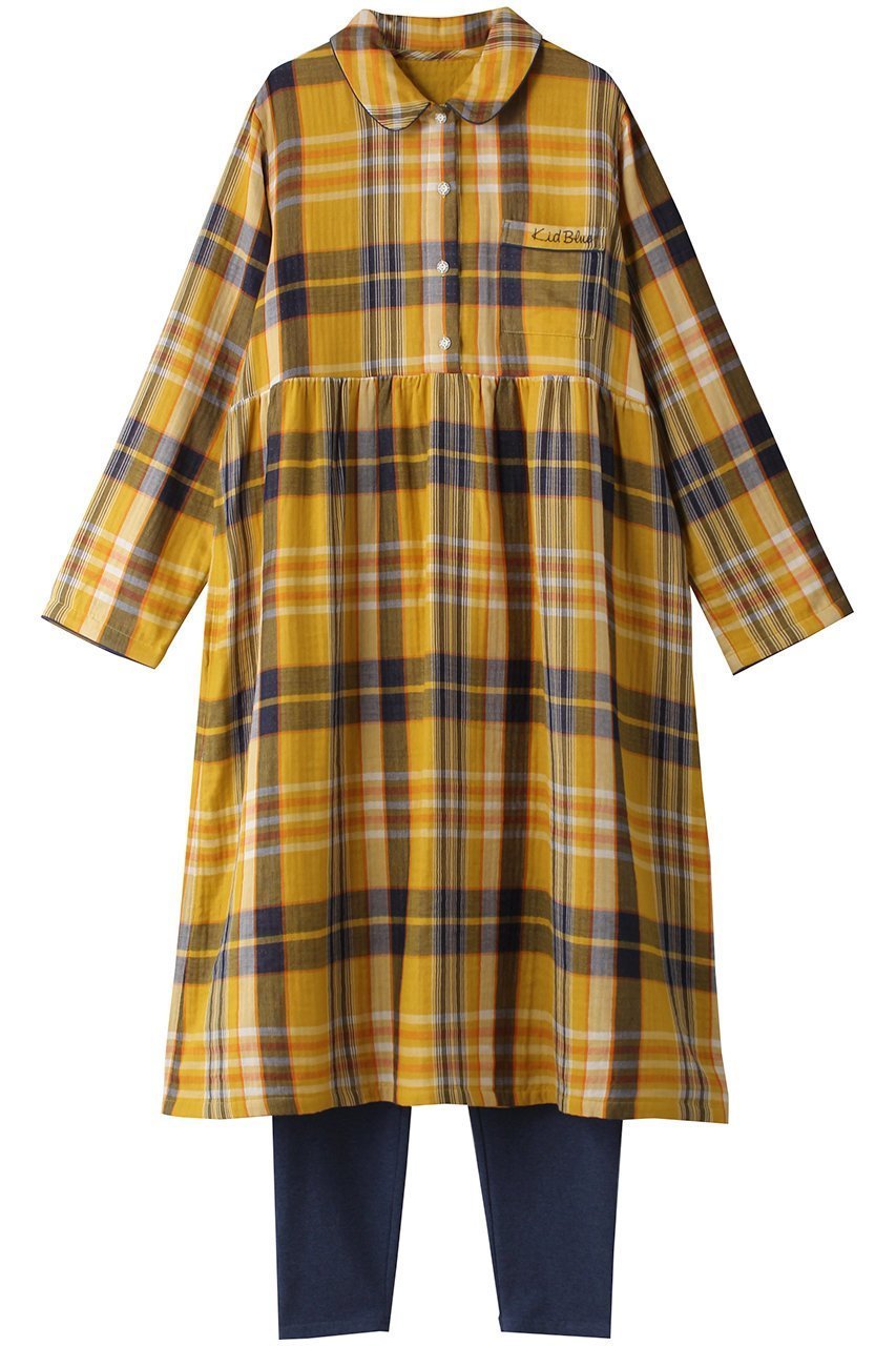 【キッドブルー/KID BLUE】の24トリプルガーゼチェックナイティ(スパッツつき) インテリア・キッズ・メンズ・レディースファッション・服の通販 founy(ファニー) 　ファッション　Fashion　レディースファッション　Fashion for Women　トップス・カットソー　Cut & Sew Tops　ギャザー　Gathered, Ruffled　チェック　Check, Plaid, Tartan　トリプル　Triple, Three Layers　パイピング　Piping, Trim Design　パジャマ　Pajamas, Sleepwear　ポケット　Pocket, Pocket Detail　再入荷　Restock / Back in Stock　秋　Autumn　イエロー|ID: prp329100004145875 ipo3291000000035364148