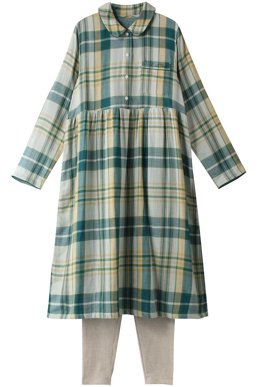 【キッドブルー/KID BLUE】の24トリプルガーゼチェックナイティ(スパッツつき) インテリア・キッズ・メンズ・レディースファッション・服の通販 founy(ファニー) 　ファッション　Fashion　レディースファッション　Fashion for Women　トップス・カットソー　Cut & Sew Tops　ギャザー　Gathered, Ruffled　チェック　Check, Plaid, Tartan　トリプル　Triple, Three Layers　パイピング　Piping, Trim Design　パジャマ　Pajamas, Sleepwear　ポケット　Pocket, Pocket Detail　再入荷　Restock / Back in Stock　秋　Autumn　グリーン|ID: prp329100004145875 ipo3291000000035364150