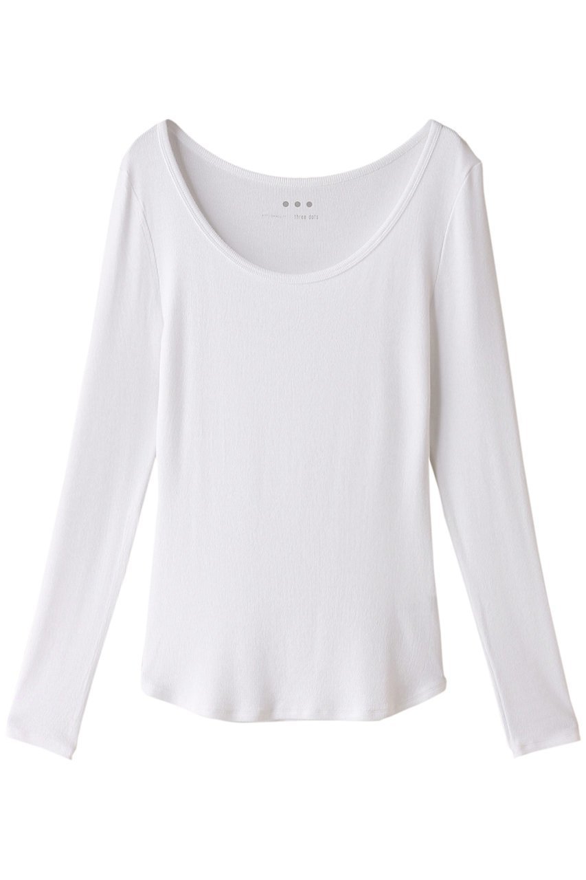 【スリー ドッツ/three dots】のリブジャージー クルーネック インテリア・キッズ・メンズ・レディースファッション・服の通販 founy(ファニー) 　ファッション　Fashion　レディースファッション　Fashion for Women　トップス・カットソー　Cut & Sew Tops　シャツ・ブラウス・オフィスカジュアル　Elegant Blouses & Button-Ups　ロングTシャツ・Tシャツ　Longline T-Shirts & Tees　カットソー・ベーシックTシャツ　Cut-and-Sewn Tops / Stretch Tees & Basics　インナー　Innerwear　シンプル　Simple, Minimal　スリーブ　Sleeve, Long Sleeve / Short Sleeve　フィット　Fit, Slim Fit　ロング　Long, Long-Length　定番　Standard, Basic Item　ホワイト|ID: prp329100004150462 ipo3291000000032891566