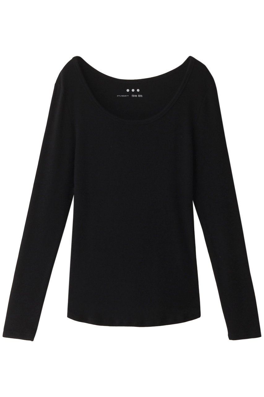 【スリー ドッツ/three dots】のリブジャージー クルーネック インテリア・キッズ・メンズ・レディースファッション・服の通販 founy(ファニー) 　ファッション　Fashion　レディースファッション　Fashion for Women　トップス・カットソー　Cut & Sew Tops　シャツ・ブラウス・オフィスカジュアル　Elegant Blouses & Button-Ups　ロングTシャツ・Tシャツ　Longline T-Shirts & Tees　カットソー・ベーシックTシャツ　Cut-and-Sewn Tops / Stretch Tees & Basics　インナー　Innerwear　シンプル　Simple, Minimal　スリーブ　Sleeve, Long Sleeve / Short Sleeve　フィット　Fit, Slim Fit　ロング　Long, Long-Length　定番　Standard, Basic Item　ブラック|ID: prp329100004150462 ipo3291000000032891568