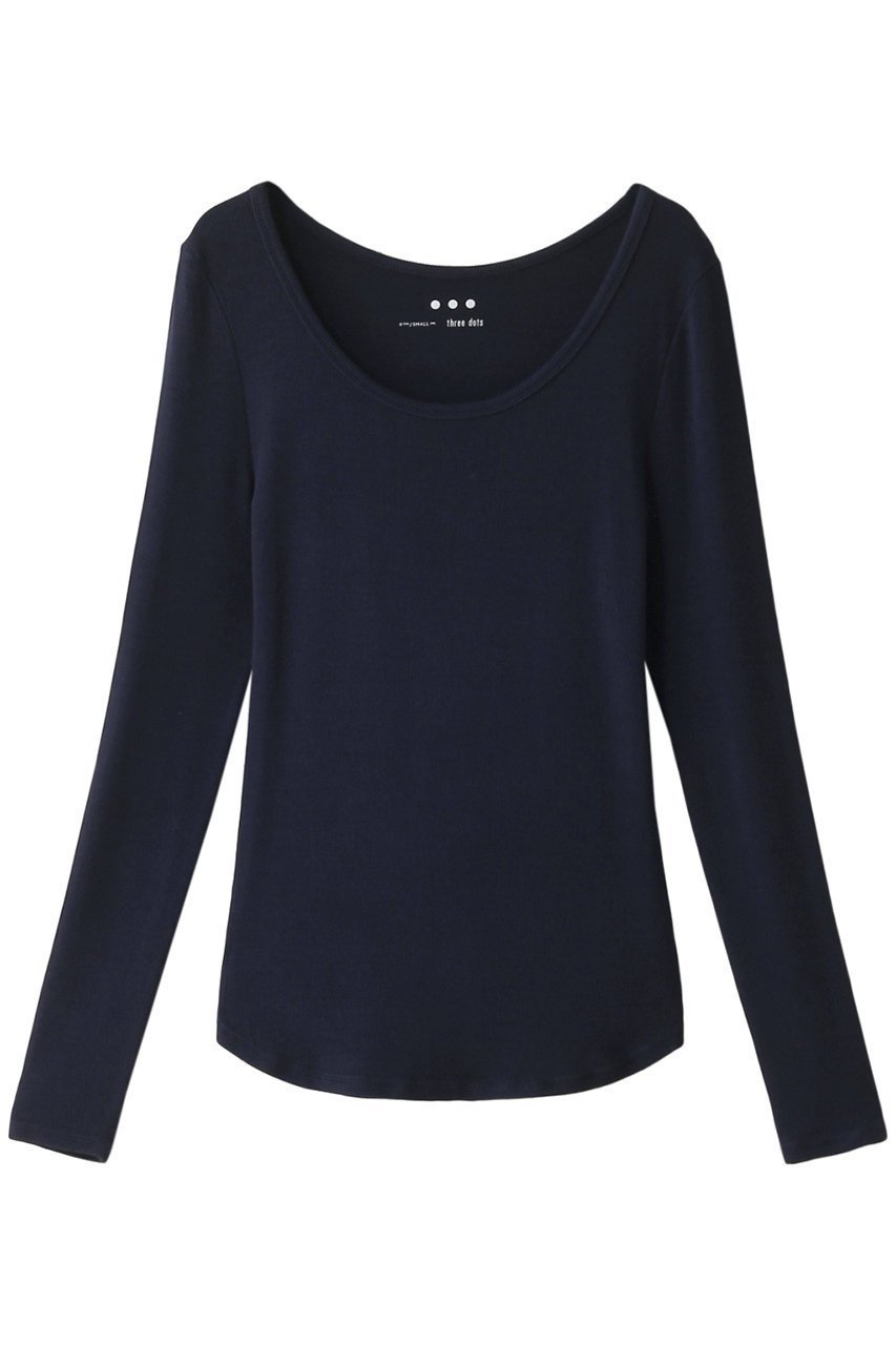 【スリー ドッツ/three dots】のリブジャージー クルーネック インテリア・キッズ・メンズ・レディースファッション・服の通販 founy(ファニー) 　ファッション　Fashion　レディースファッション　Fashion for Women　トップス・カットソー　Cut & Sew Tops　シャツ・ブラウス・オフィスカジュアル　Elegant Blouses & Button-Ups　ロングTシャツ・Tシャツ　Longline T-Shirts & Tees　カットソー・ベーシックTシャツ　Cut-and-Sewn Tops / Stretch Tees & Basics　インナー　Innerwear　シンプル　Simple, Minimal　スリーブ　Sleeve, Long Sleeve / Short Sleeve　フィット　Fit, Slim Fit　ロング　Long, Long-Length　定番　Standard, Basic Item　ネイビー|ID: prp329100004150462 ipo3291000000032891571