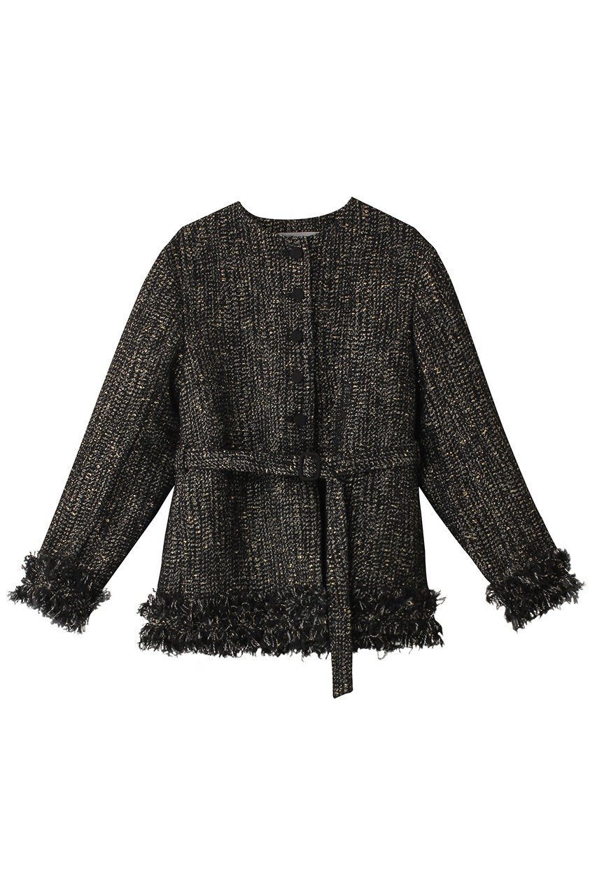【オブリオ/AUBRIOT】のラメジャガード ノーカラージャケット インテリア・キッズ・メンズ・レディースファッション・服の通販 founy(ファニー) 　ファッション　Fashion　レディースファッション　Fashion for Women　アウター　Coat / Outerwear Collection　レディースジャケット・軽アウター　Jackets　ノーカラージャケット / シンプル上品コーデ　Collarless Jackets　クラシック　Classic, Timeless Style　ジャケット　Jacket, Outerwear　ツイード／ツィード　Choker, Choker Necklace　フィット　Fit, Slim Fit　フリンジ　Fringe, Tassel　リラックス　Relax, Relaxed Fit　ブラック|ID: prp329100004150481 ipo3291000000032920370