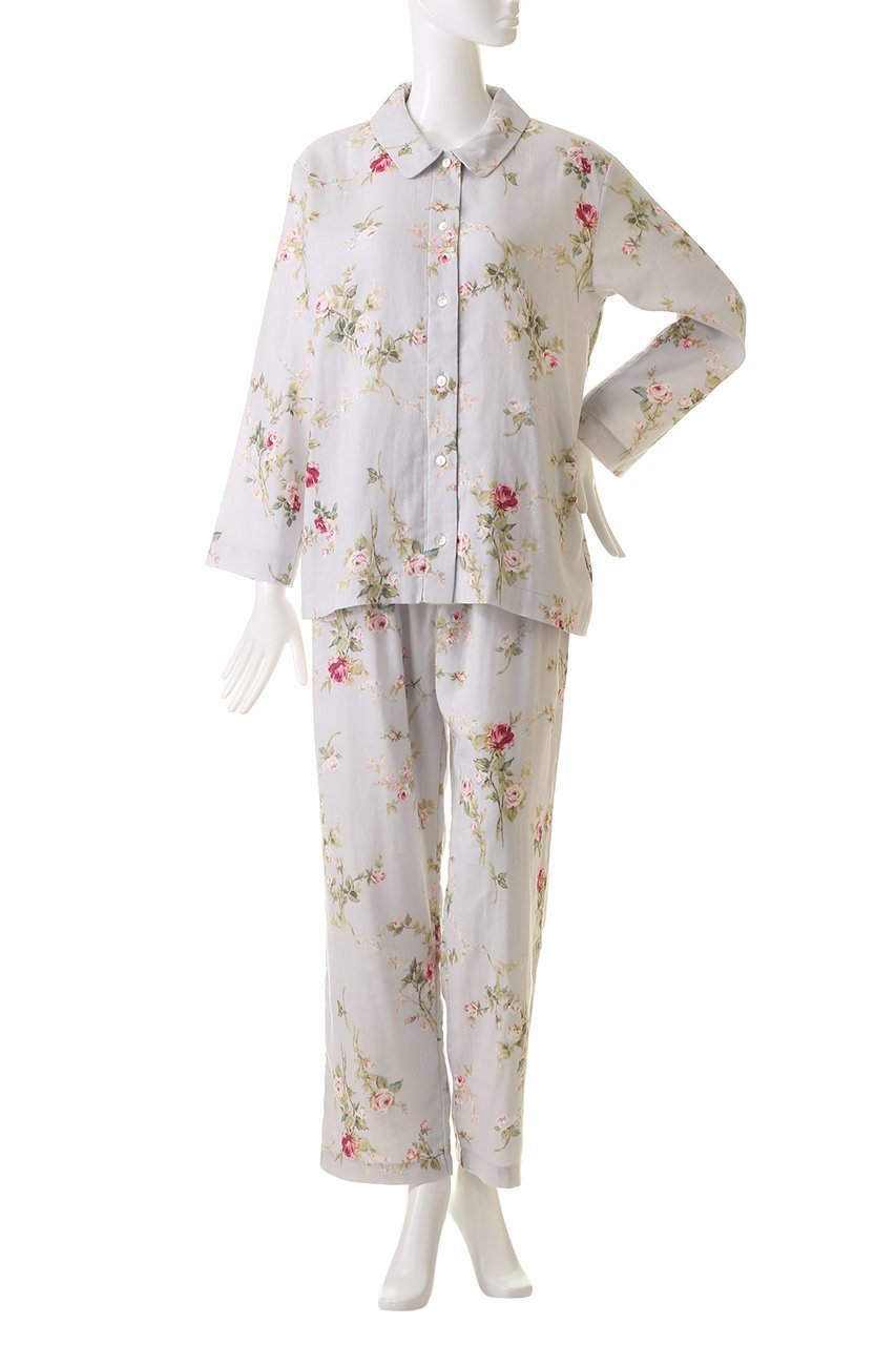 【イクコ/IKUKO】のダブルガーゼ花柄プリント襟付き長袖パジャマ 人気、トレンドファッション・服の通販 founy(ファニー) 　ファッション　Fashion　レディースファッション　Fashion for Women　トップス・カットソー　Cut & Sew Tops　花柄・フラワープリント・モチーフ　Floral Prints & Motifs / Flower Pattern Tops　ダブル　Double, Double-Breasted　パジャマ　Pajamas, Sleepwear　フラワー　Flower, Floral　プリント　Print, Printed Pattern　エレガント 上品　Elegant　吸水　Absorbent, Quick-Dry　長袖　Long Sleeve, Full Sleeve　other-2|ID: prp329100004152961 ipo3291000000032834711