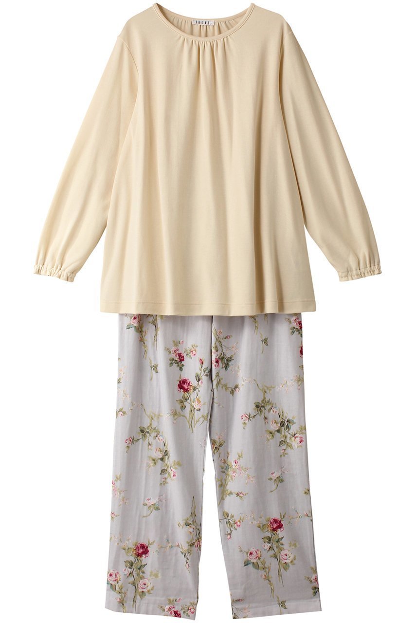 【イクコ/IKUKO】のダブルガーゼ花柄プリント&エイトロックパジャマ 人気、トレンドファッション・服の通販 founy(ファニー) 　ファッション　Fashion　レディースファッション　Fashion for Women　ギャザー　Gathered, Ruffled　ダブル　Double, Double-Breasted　パジャマ　Pajamas, Sleepwear　フォルム　Silhouette, Form　フラワー　Flower, Floral　フリル　Frill, Ruffle　プリント　Print, Printed Pattern　長袖　Long Sleeve, Full Sleeve　 other-1|ID: prp329100004152962 ipo3291000000032834716