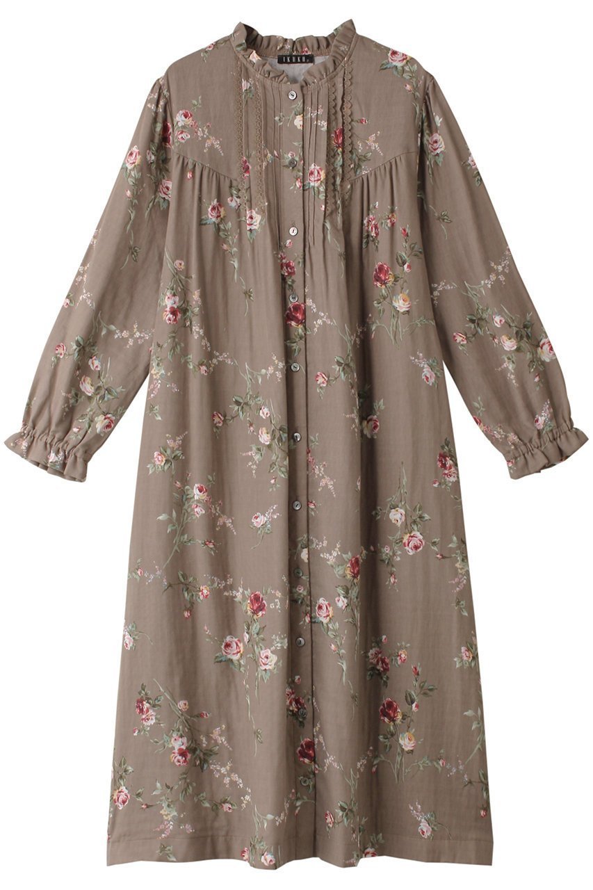 【イクコ/IKUKO】のダブルガーゼ花柄プリント全開ネグリジェ インテリア・キッズ・メンズ・レディースファッション・服の通販 founy(ファニー) 　ファッション　Fashion　レディースファッション　Fashion for Women　ダブル　Double, Double-Breasted　パジャマ　Pajamas, Sleepwear　フリル　Frill, Ruffle　フロント　Front, Front Design　プリント　Print, Printed Pattern　レース　Lace, Lace Fabric　吸水　Absorbent, Quick-Dry　モカ|ID: prp329100004152963 ipo3291000000032834727