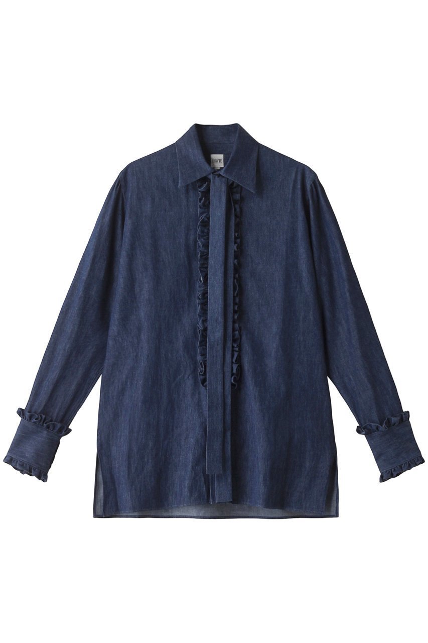 【バウト/BOWTE】のSELVAGE ツイル ダンガリーフリル ドレスシャツ インテリア・キッズ・メンズ・レディースファッション・服の通販 founy(ファニー) 　ファッション　Fashion　レディースファッション　Fashion for Women　トップス・カットソー　Cut & Sew Tops　シャツ・ブラウス・オフィスカジュアル　Elegant Blouses & Button-Ups　ワンピース　Dresses　フォーマル・パーティードレス・結婚式用ドレス　Elegant & Casual Dresses　スリーブ　Sleeve, Long Sleeve / Short Sleeve　ツイル　Twist, Twisted Detail　ドレス　Dress, One-Piece　フリル　Frill, Ruffle　ロング　Long, Long-Length　ウォッシュド|ID: prp329100004152982 ipo3291000000032899524