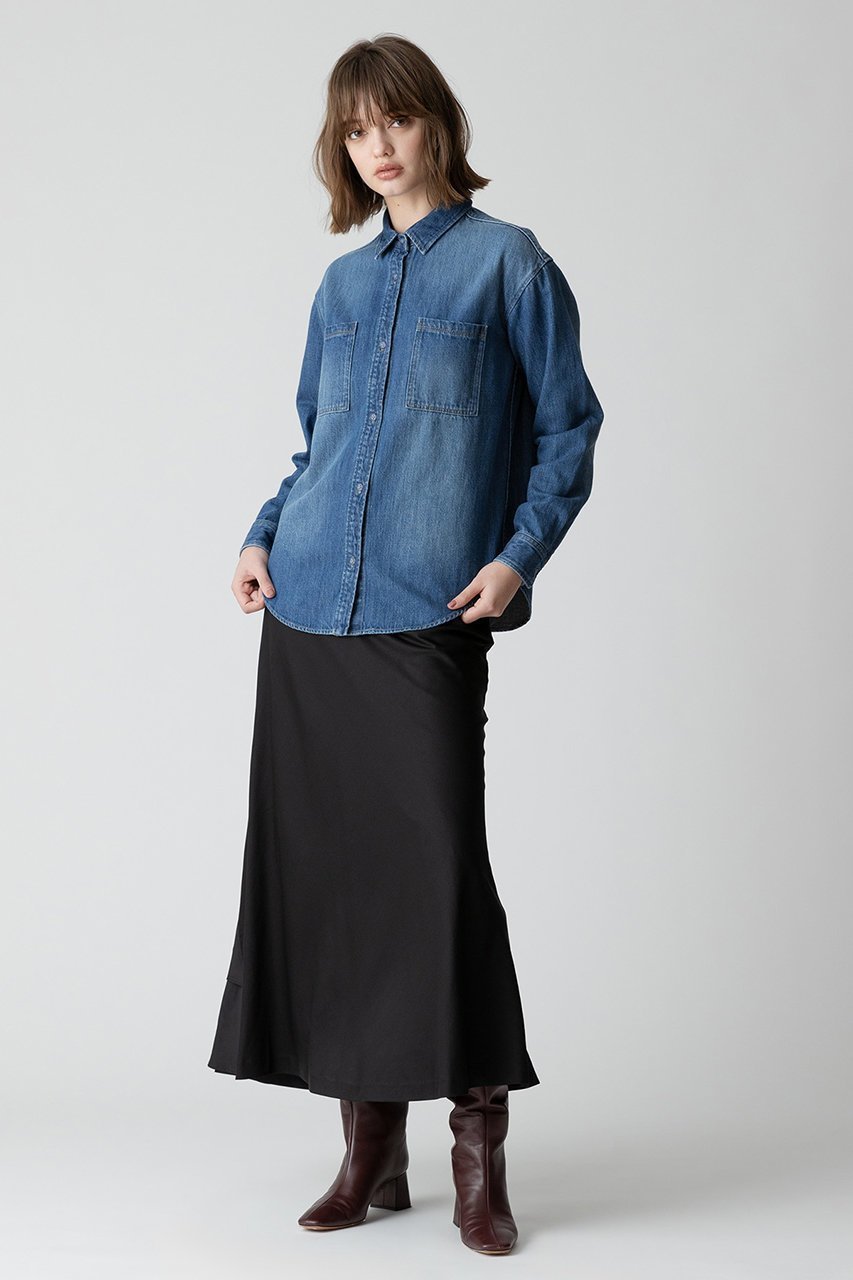 【アルアバイル/allureville】のデニムポケットシャツ 人気、トレンドファッション・服の通販 founy(ファニー) 　ファッション　Fashion　レディースファッション　Fashion for Women　トップス・カットソー　Cut & Sew Tops　シャツ・ブラウス・オフィスカジュアル　Elegant Blouses & Button-Ups　おすすめ　Recommended / Our Picks　カッティング　Cutting Detail　シンプル　Simple, Minimal　スリーブ　Sleeve, Long Sleeve / Short Sleeve　デニム　Denim, Jeans Material　フォルム　Silhouette, Form　ポケット　Pocket, Pocket Detail　ロング　Long, Long-Length　other-6|ID: prp329100004154047 ipo3291000000032885464