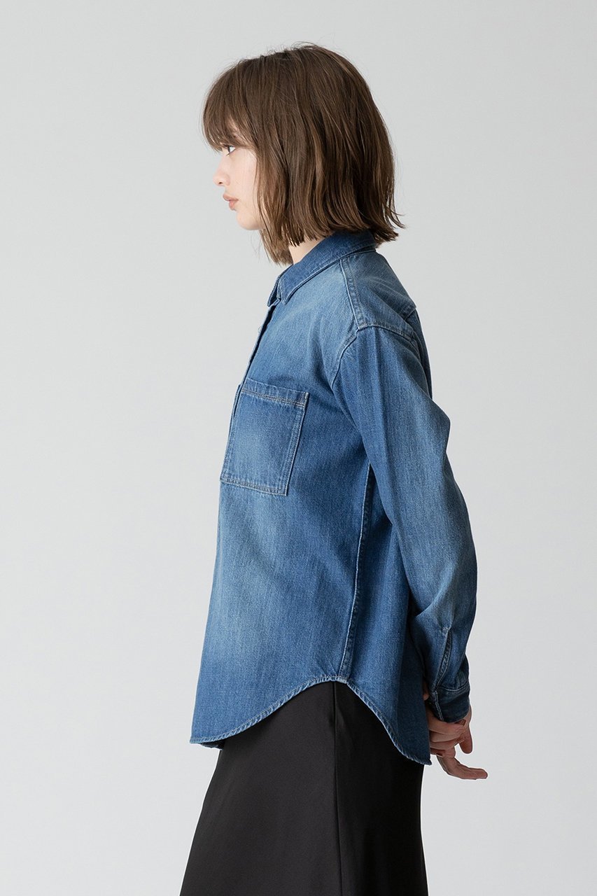 【アルアバイル/allureville】のデニムポケットシャツ 人気、トレンドファッション・服の通販 founy(ファニー) 　ファッション　Fashion　レディースファッション　Fashion for Women　トップス・カットソー　Cut & Sew Tops　シャツ・ブラウス・オフィスカジュアル　Elegant Blouses & Button-Ups　おすすめ　Recommended / Our Picks　カッティング　Cutting Detail　シンプル　Simple, Minimal　スリーブ　Sleeve, Long Sleeve / Short Sleeve　デニム　Denim, Jeans Material　フォルム　Silhouette, Form　ポケット　Pocket, Pocket Detail　ロング　Long, Long-Length　other-8|ID: prp329100004154047 ipo3291000000032885472