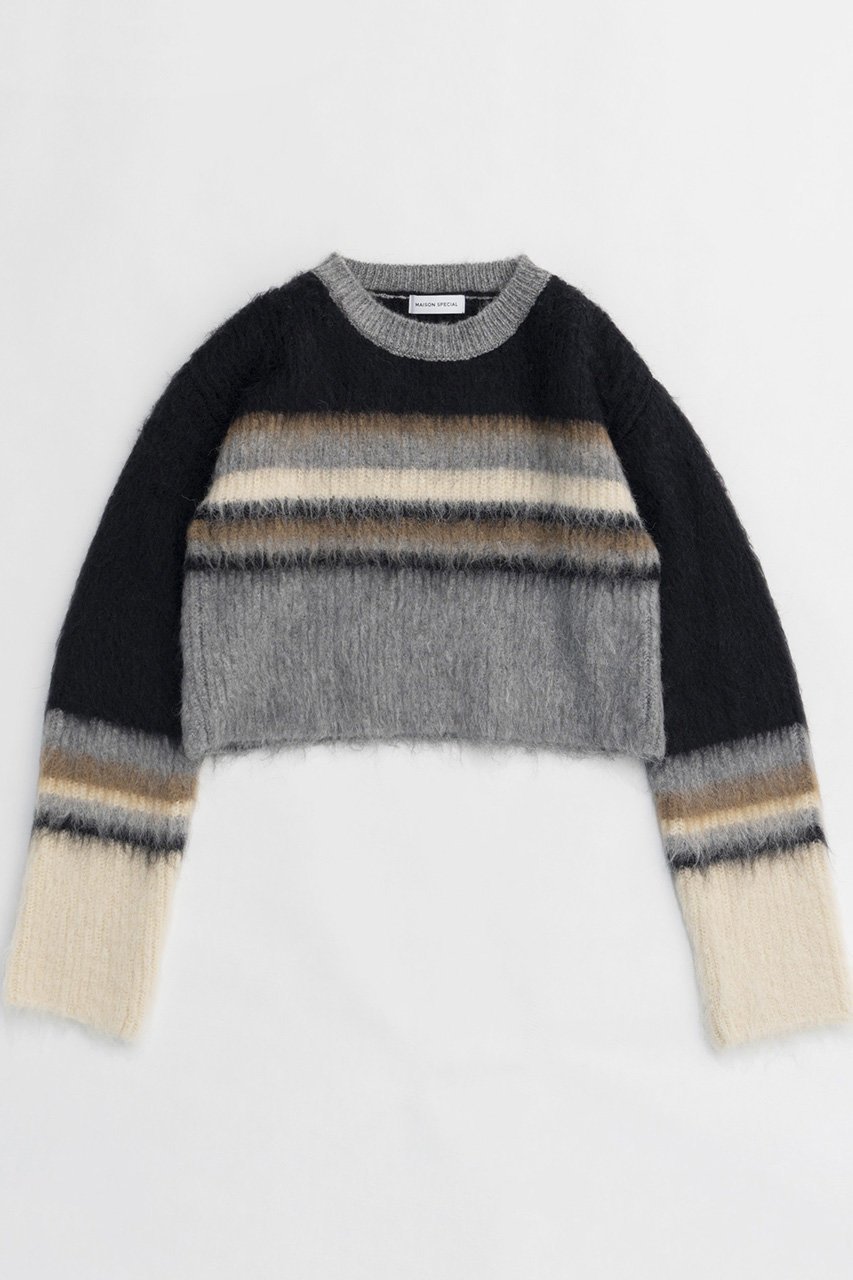【メゾンスペシャル/MAISON SPECIAL】のMulti Border Short Length Knit Tops/マルチボーダーショートニットトップス インテリア・キッズ・メンズ・レディースファッション・服の通販 founy(ファニー) 　ファッション　Fashion　レディースファッション　Fashion for Women　トップス・カットソー　Cut & Sew Tops　ニット　Knit Tops & Sweaters　カジュアルプルオーバー・ニットトップス　Pullovers & Knit Tops / Casual Pullovers　コンパクト　Compact, Small Size　セットアップ　Set-Up, Coordinated Outfit　ボトム　Bottoms, Lower Wear　ボーダー　Border, Stripe　ランダム　Random, Irregular　BLK(ブラック)|ID: prp329100004158403 ipo3291000000032964319