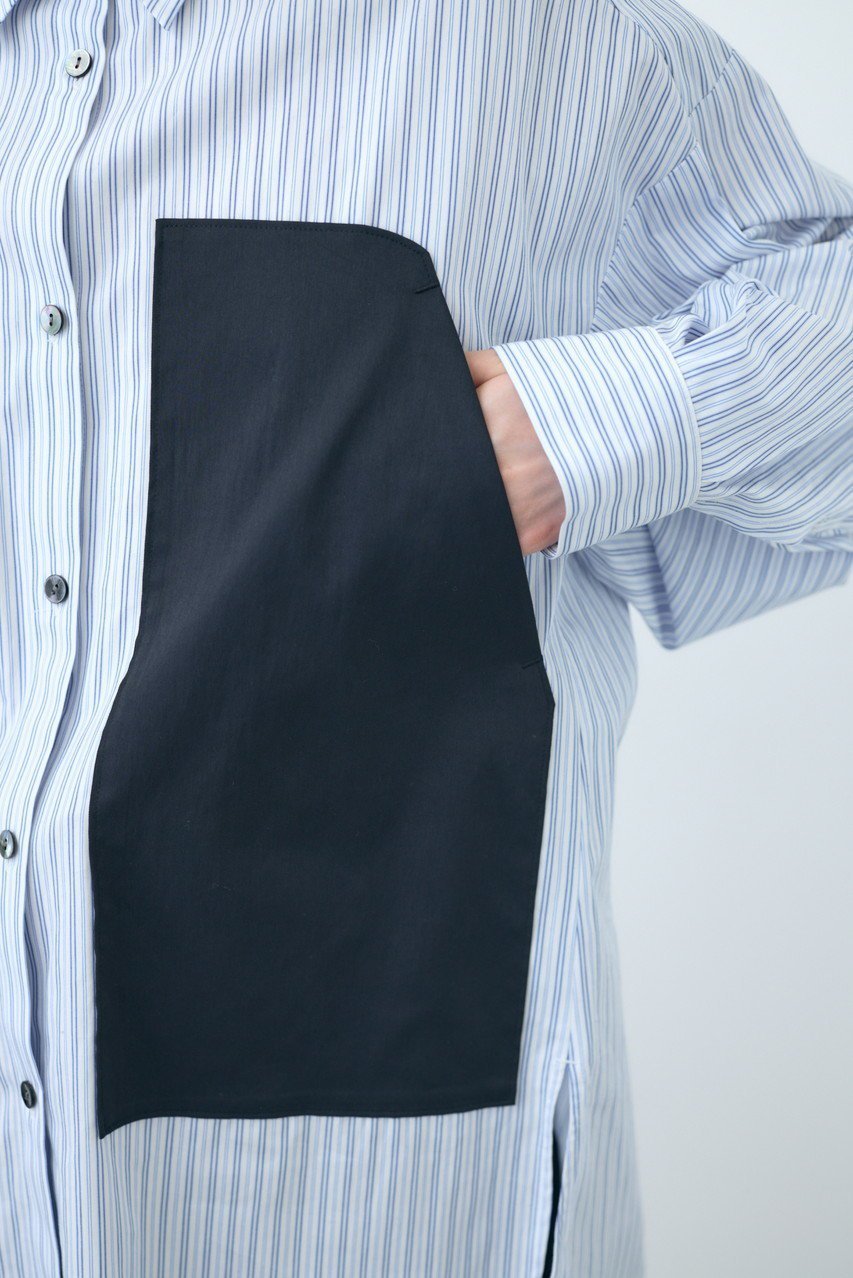 【ナゴンスタンス/nagonstans】の80 Stripe バイカラーPKT SH/シャツ 人気、トレンドファッション・服の通販 founy(ファニー) 　ファッション　Fashion　レディースファッション　Fashion for Women　トップス・カットソー　Cut & Sew Tops　シャツ・ブラウス・オフィスカジュアル　Elegant Blouses & Button-Ups　スリーブ　Sleeve, Long Sleeve / Short Sleeve　ポケット　Pocket, Pocket Detail　ロング　Long, Long-Length　定番　Standard, Basic Item　other-6|ID: prp329100004158413 ipo3291000000035823277