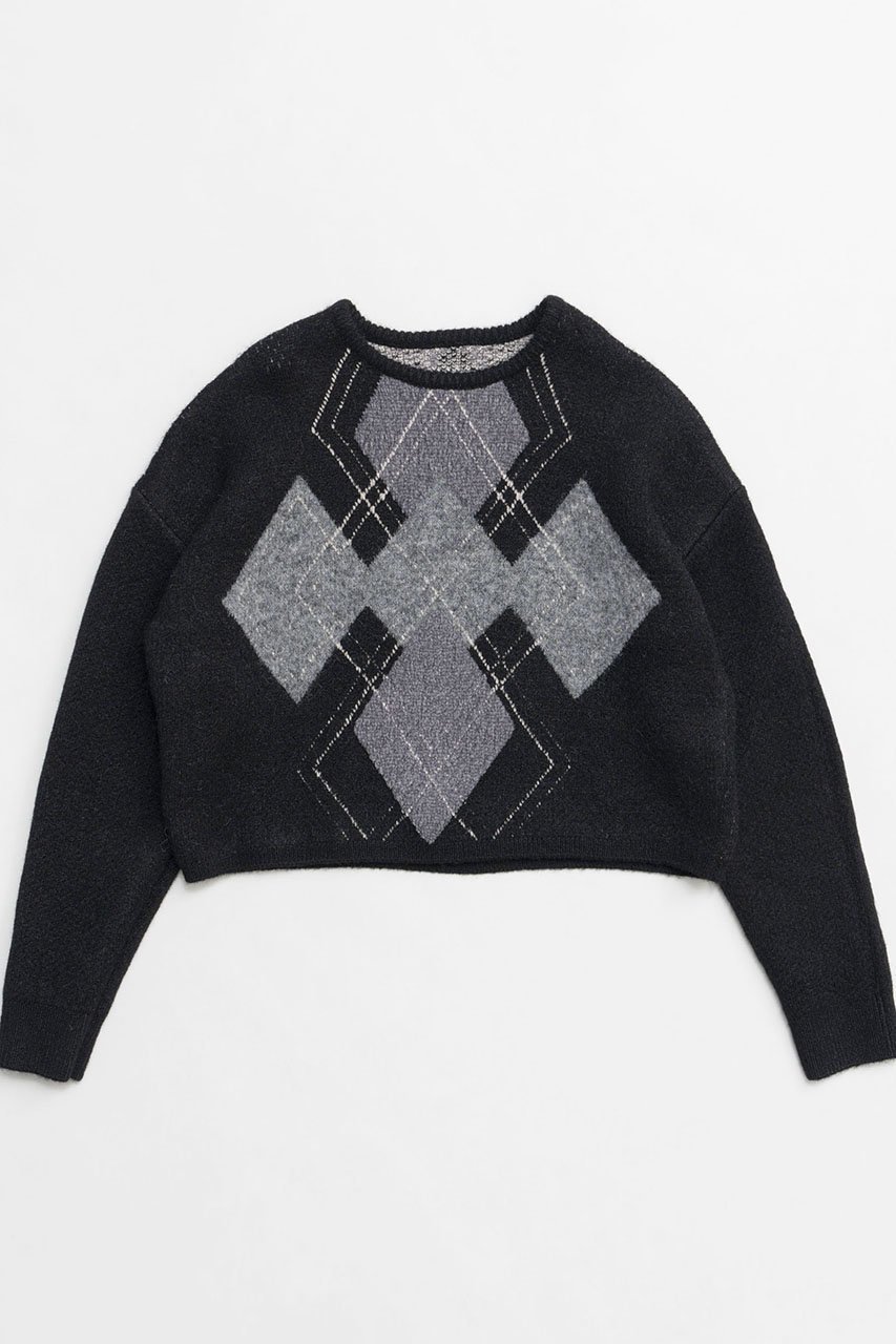 【メゾンスペシャル/MAISON SPECIAL】のArgyle Knit Tops/アーガイルニットトップ インテリア・キッズ・メンズ・レディースファッション・服の通販 founy(ファニー) 　ファッション　Fashion　レディースファッション　WOMEN　トップス・カットソー　Tops/Tshirt　ニット　Knit Tops　プルオーバー　Pullover　おすすめ　Recommend　デニム　Denim　ルーズ　Loose　冬　Winter　NEW・新作・新着・新入荷　New Arrivals　BLK(ブラック)|ID: prp329100004158427 ipo3291000000028684386