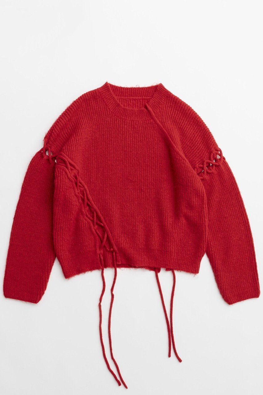 【メゾンスペシャル/MAISON SPECIAL】のLace Up Knit Tops/レースアップニットトップス インテリア・キッズ・メンズ・レディースファッション・服の通販 founy(ファニー) 　ファッション　Fashion　レディースファッション　WOMEN　トップス・カットソー　Tops/Tshirt　ニット　Knit Tops　プルオーバー　Pullover　おすすめ　Recommend　アクリル　Acrylic　レース　Race　NEW・新作・新着・新入荷　New Arrivals　軽量　Lightweight　RED(レッド)|ID: prp329100004158430 ipo3291000000028684399