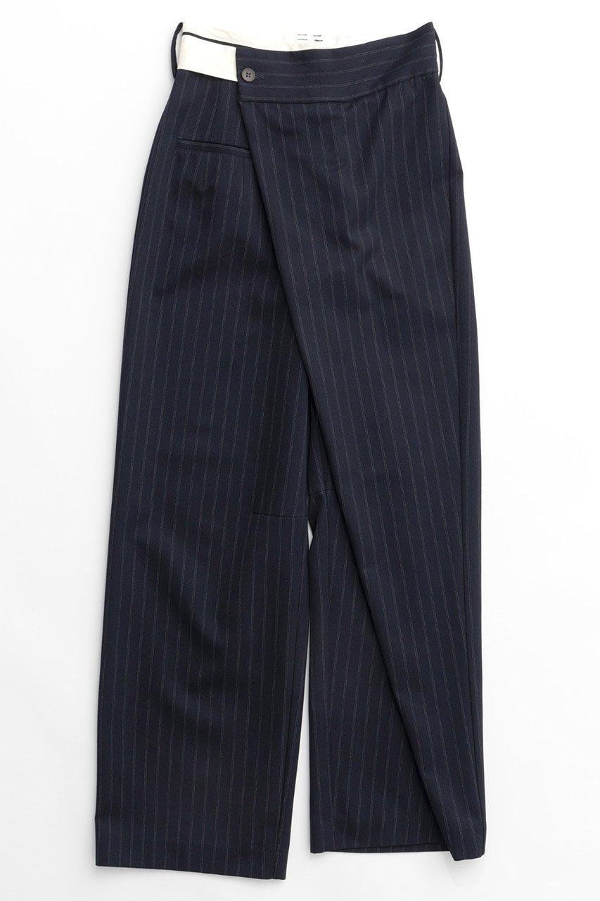【メゾンスペシャル/MAISON SPECIAL】のAsymmetry Cocoon Pants/アシンメトリーコクーンパンツ インテリア・キッズ・メンズ・レディースファッション・服の通販 founy(ファニー) 　ファッション　Fashion　レディースファッション　Fashion for Women　パンツ　Pants & Trousers　おすすめ　Recommended / Our Picks　アシンメトリー　Asymmetrical Style　クール　Cool, Chic　シンプル　Simple, Minimal　ストライプ　Stripe, Striped Pattern　ベーシック　Basic, Essential　ワイド　Wide, Wide Fit　エレガント 上品　Elegant　NVY(ネイビー)|ID: prp329100004158449 ipo3291000000032926506