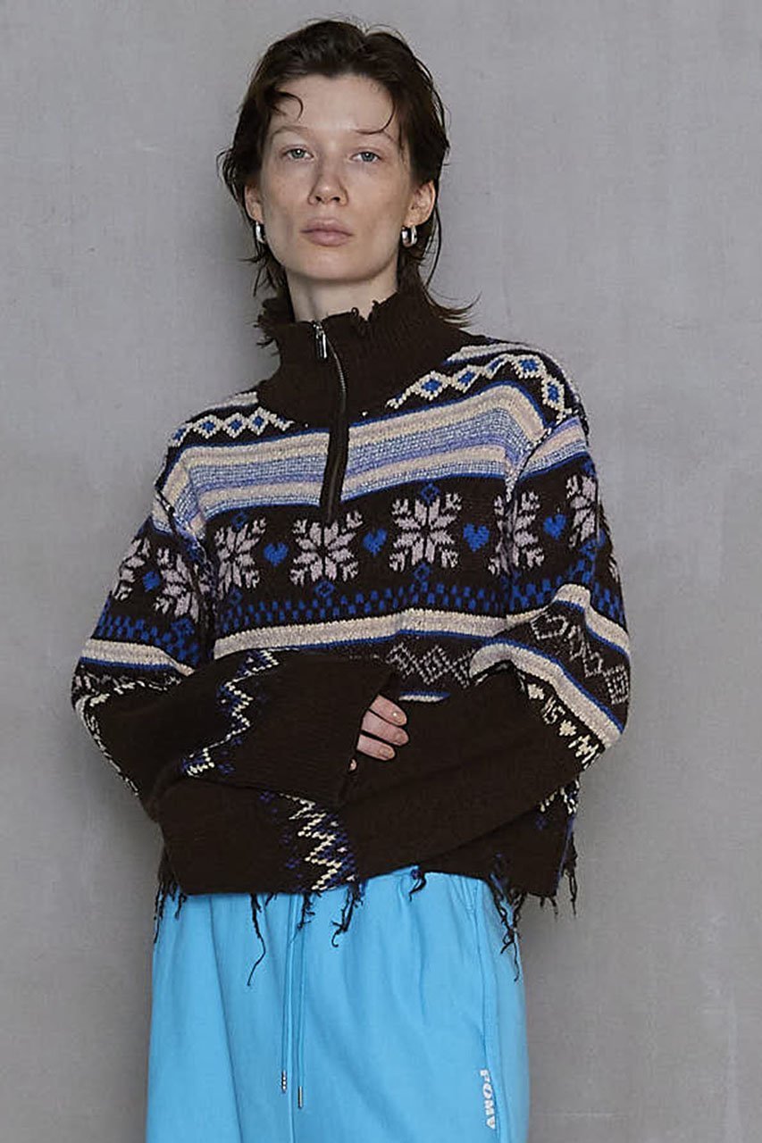 【メゾンスペシャル/MAISON SPECIAL】のNordic Pattern Half Zip Knit Tops/ノルディックハーフジップニット 人気、トレンドファッション・服の通販 founy(ファニー) 　ファッション　Fashion　レディースファッション　WOMEN　トップス・カットソー　Tops/Tshirt　ニット　Knit Tops　プルオーバー　Pullover　ショート　Short　ジップ　Zip　タイトスカート　Tight Skirt　ダメージ　Damage　デニム　Denim　モヘア　Mohair　A/W・秋冬　Aw・Autumn/Winter・Fw・Fall-Winter　おすすめ　Recommend　other-8|ID: prp329100004158461 ipo3291000000031399087