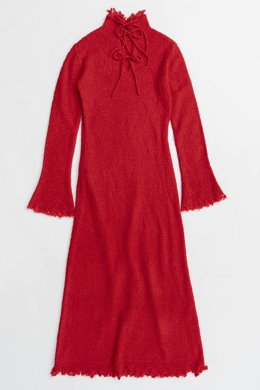 【メゾンスペシャル/MAISON SPECIAL】のRibbon Detail Scrub Fabric Maxidresses/リボンスクラブワンピース インテリア・キッズ・メンズ・レディースファッション・服の通販 founy(ファニー) 　ファッション　Fashion　レディースファッション　Fashion for Women　ワンピース　Dresses　フォーマル・パーティードレス・結婚式用ドレス　Elegant & Casual Dresses　チュニック　Tunic Tops & Dresses　スタンド　Stand Collar, Upright Stand　ダウン　Down, Puffer　ダメージ　Distressed, Destroyed　チュニック　Tunic, Long Top　デニム　Denim, Jeans Material　トレンド　Trend, Trending Now　マキシ　Maxi, Full Length　リボン　Ribbon, Bow　ロング　Long, Long-Length　RED(レッド)|ID: prp329100004158462 ipo3291000000032890721