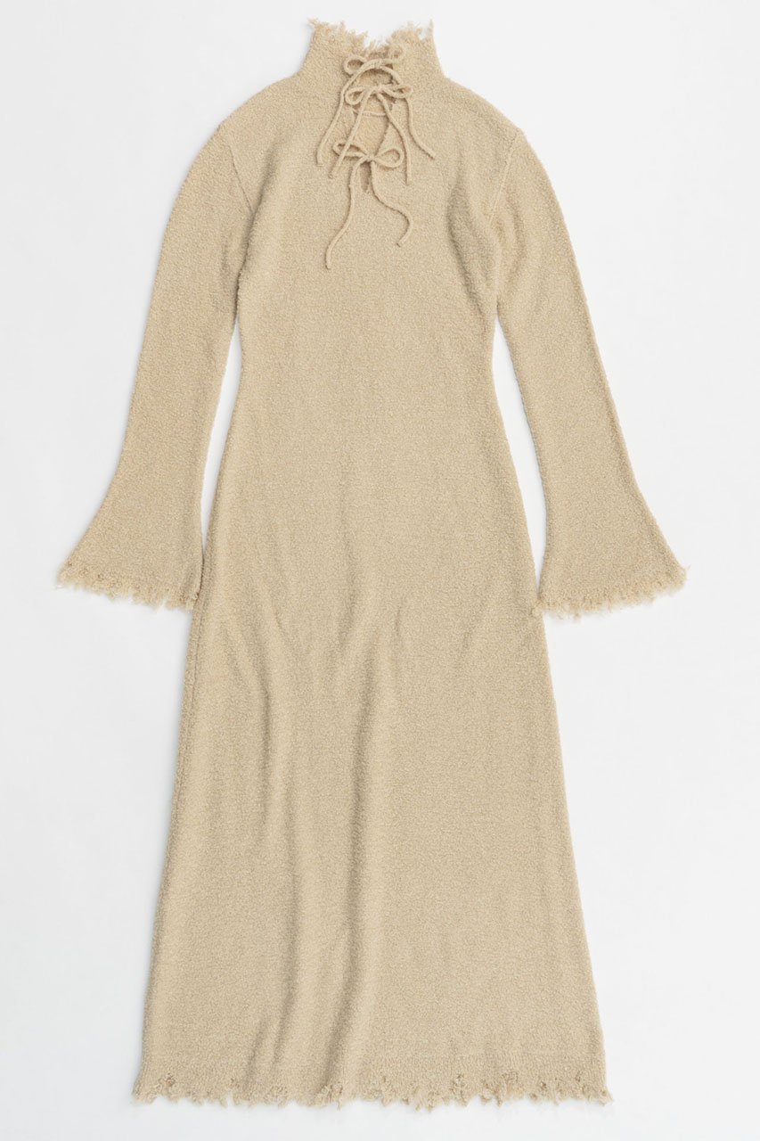 【メゾンスペシャル/MAISON SPECIAL】のRibbon Detail Scrub Fabric Maxidresses/リボンスクラブワンピース インテリア・キッズ・メンズ・レディースファッション・服の通販 founy(ファニー) 　ファッション　Fashion　レディースファッション　Fashion for Women　ワンピース　Dresses　フォーマル・パーティードレス・結婚式用ドレス　Elegant & Casual Dresses　チュニック　Tunic Tops & Dresses　スタンド　Stand Collar, Upright Stand　ダウン　Down, Puffer　ダメージ　Distressed, Destroyed　チュニック　Tunic, Long Top　デニム　Denim, Jeans Material　トレンド　Trend, Trending Now　マキシ　Maxi, Full Length　リボン　Ribbon, Bow　ロング　Long, Long-Length　BGE(ベージュ)|ID: prp329100004158462 ipo3291000000032890726