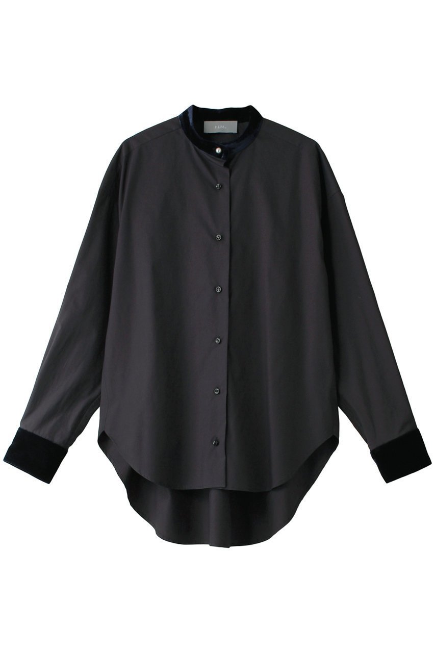 【ヒューエルミュージアム/hueLe Museum】の【hLM】ベルベットコンビブラウス インテリア・キッズ・メンズ・レディースファッション・服の通販 founy(ファニー) 　ファッション　Fashion　レディースファッション　Fashion for Women　トップス・カットソー　Cut & Sew Tops　シャツ・ブラウス・オフィスカジュアル　Elegant Blouses & Button-Ups　おすすめ　Recommended / Our Picks　クラシック　Classic, Timeless Style　スタンド　Stand Collar, Upright Stand　スラックス　Slacks, Dress Pants　スリーブ　Sleeve, Long Sleeve / Short Sleeve　タイトスカート　Pencil Skirt, Tight Skirt　デニム　Denim, Jeans Material　パール　Pearl, Pearl Accent　ベルベット　Velvet, Velvety　ロング　Long, Long-Length　エレガント 上品　Elegant　ネイビー|ID: prp329100004158518 ipo3291000000035488557