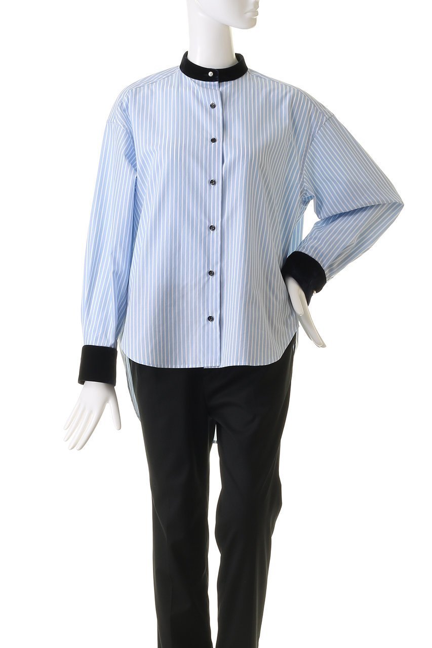 【ヒューエルミュージアム/hueLe Museum】の【hLM】ベルベットコンビブラウス 人気、トレンドファッション・服の通販 founy(ファニー) 　ファッション　Fashion　レディースファッション　Fashion for Women　トップス・カットソー　Cut & Sew Tops　シャツ・ブラウス・オフィスカジュアル　Elegant Blouses & Button-Ups　おすすめ　Recommended / Our Picks　クラシック　Classic, Timeless Style　スタンド　Stand Collar, Upright Stand　スラックス　Slacks, Dress Pants　スリーブ　Sleeve, Long Sleeve / Short Sleeve　タイトスカート　Pencil Skirt, Tight Skirt　デニム　Denim, Jeans Material　パール　Pearl, Pearl Accent　ベルベット　Velvet, Velvety　ロング　Long, Long-Length　エレガント 上品　Elegant　other-2|ID: prp329100004158518 ipo3291000000035488558