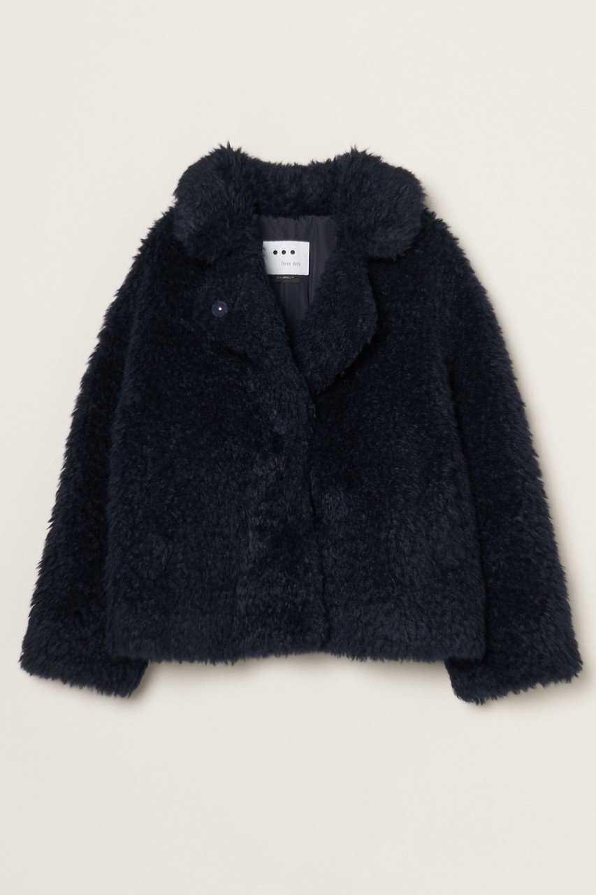 【スリー ドッツ/three dots】のエコペルファーショートコート インテリア・キッズ・メンズ・レディースファッション・服の通販 founy(ファニー) 　ファッション　Fashion　レディースファッション　Fashion for Women　アウター　Coat / Outerwear Collection　コート・ロングコート・ピーコート　Long Coats, Peacoats & More　ショート　Short, Short Length　シンプル　Simple, Minimal　テーラード　Tailored, Tailored Fit　フェイクファー　Faux Fur, Imitation Fur　モコモコ　Fuzzy, Fluffy　ラグジュアリー　Luxury, Elegant　ネイビー|ID: prp329100004159720 ipo3291000000032939921
