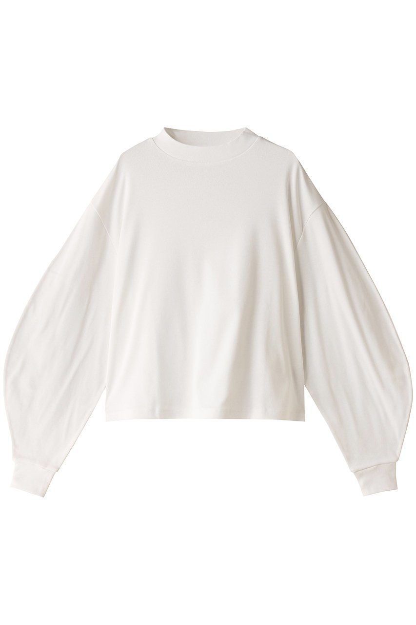 【スリー ドッツ/three dots】のシルキーコットンニットカーヴドスリーブ インテリア・キッズ・メンズ・レディースファッション・服の通販 founy(ファニー) 　ファッション　Fashion　レディースファッション　Fashion for Women　トップス・カットソー　Cut & Sew Tops　ニット　Knit Tops & Sweaters　シャツ・ブラウス・オフィスカジュアル　Elegant Blouses & Button-Ups　ロングTシャツ・Tシャツ　Longline T-Shirts & Tees　カットソー・ベーシックTシャツ　Cut-and-Sewn Tops / Stretch Tees & Basics　シンプル　Simple, Minimal　スリーブ　Sleeve, Long Sleeve / Short Sleeve　モックネック　Mock Neck, Short Turtleneck　ロング　Long, Long-Length　ホワイト|ID: prp329100004161034 ipo3291000000032896308