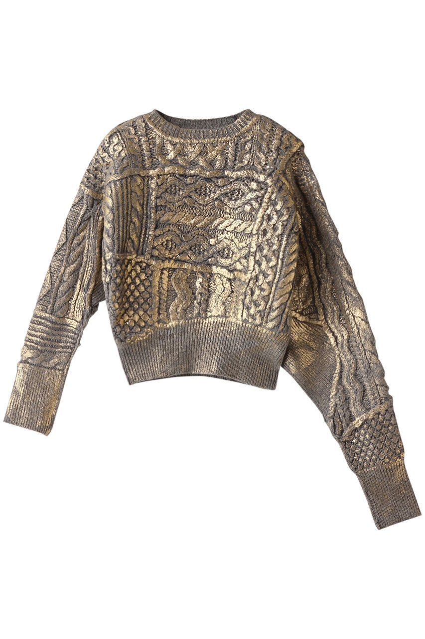 【カレンテージ/CURRENTAGE】のケーブルパッチニット インテリア・キッズ・メンズ・レディースファッション・服の通販 founy(ファニー) 　ファッション　Fashion　レディースファッション　Fashion for Women　トップス・カットソー　Cut & Sew Tops　ニット　Knit Tops & Sweaters　カジュアルプルオーバー・ニットトップス　Pullovers & Knit Tops / Casual Pullovers　シンプル　Simple, Minimal　パッチワーク　Patchwork, Mixed Fabric　プリント　Print, Printed Pattern　グレー|ID: prp329100004161053 ipo3291000000032956659