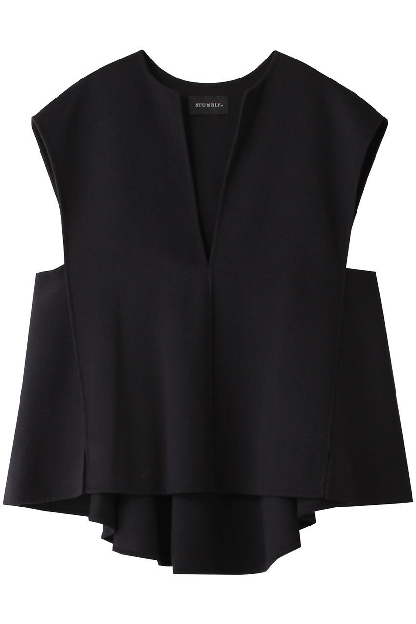 【ヒューエルミュージアム/hueLe Museum】の【STUMBLY】New Backペプラムブラウス インテリア・キッズ・メンズ・レディースファッション・服の通販 founy(ファニー) 　ファッション　Fashion　レディースファッション　Fashion for Women　トップス・カットソー　Cut & Sew Tops　キャミソール&ノースリーブ　Camisoles & Sleeveless Tops　シャツ・ブラウス・オフィスカジュアル　Elegant Blouses & Button-Ups　なめらか　Smooth, Silky Texture　ノースリーブ　Sleeveless, No-Sleeve　ファブリック　Fabric, Textile　フロント　Front, Front Design　ペプラム　Peplum, Flared Hem　エレガント 上品　Elegant　切替　Switching, Contrast Panel　ネイビー|ID: prp329100004161061 ipo3291000000035488469