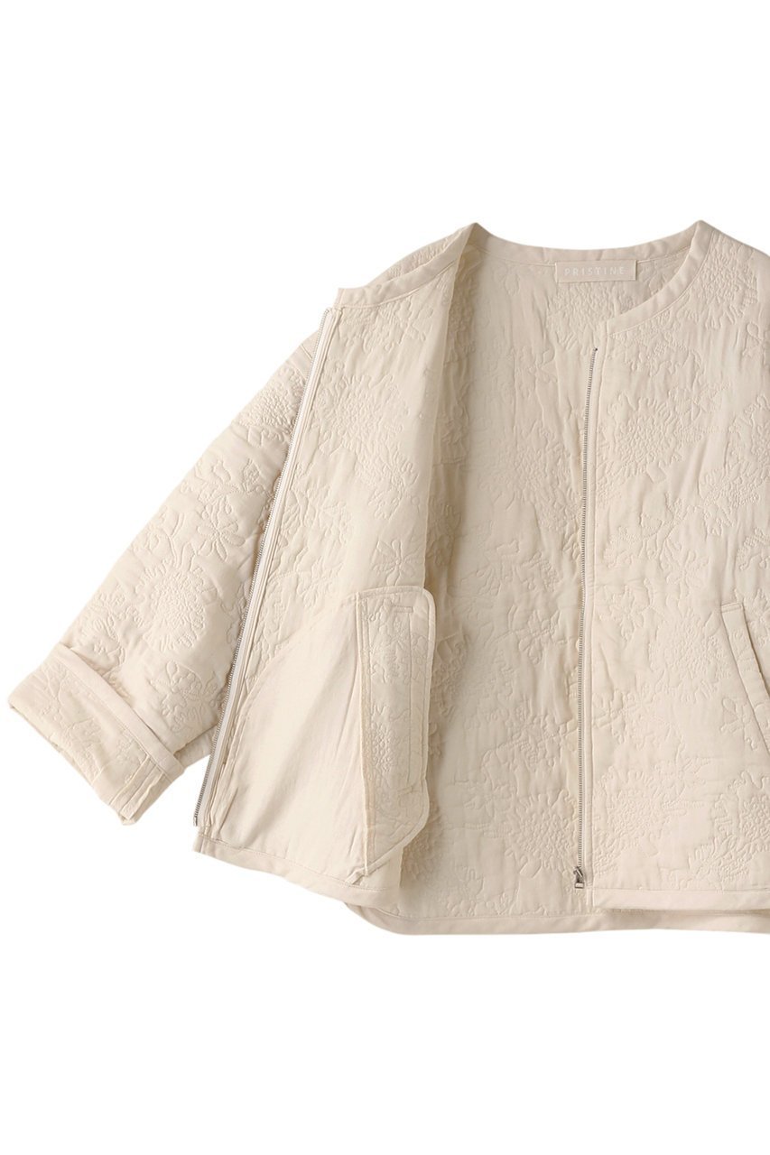 【プリスティン/PRISTINE】のフラワーキルトノーカラージャケット 人気、トレンドファッション・服の通販 founy(ファニー) 　ファッション　Fashion　レディースファッション　Fashion for Women　アウター　Coat / Outerwear Collection　レディースジャケット・軽アウター　Jackets　ノーカラージャケット / シンプル上品コーデ　Collarless Jackets　なめらか　Smooth, Silky Texture　キルト　Quilt, Quilted Fabric　ジップアップ　Zip-Up, Full Zip　ジャケット　Jacket, Outerwear　スポーティ　Sporty, Casual Athletic　フェミニン　Feminine, Girly　フラワー　Flower, Floral　ラウンド　Round, Round Neck　エレガント 上品　Elegant　other-6|ID: prp329100004161078 ipo3291000000032946402