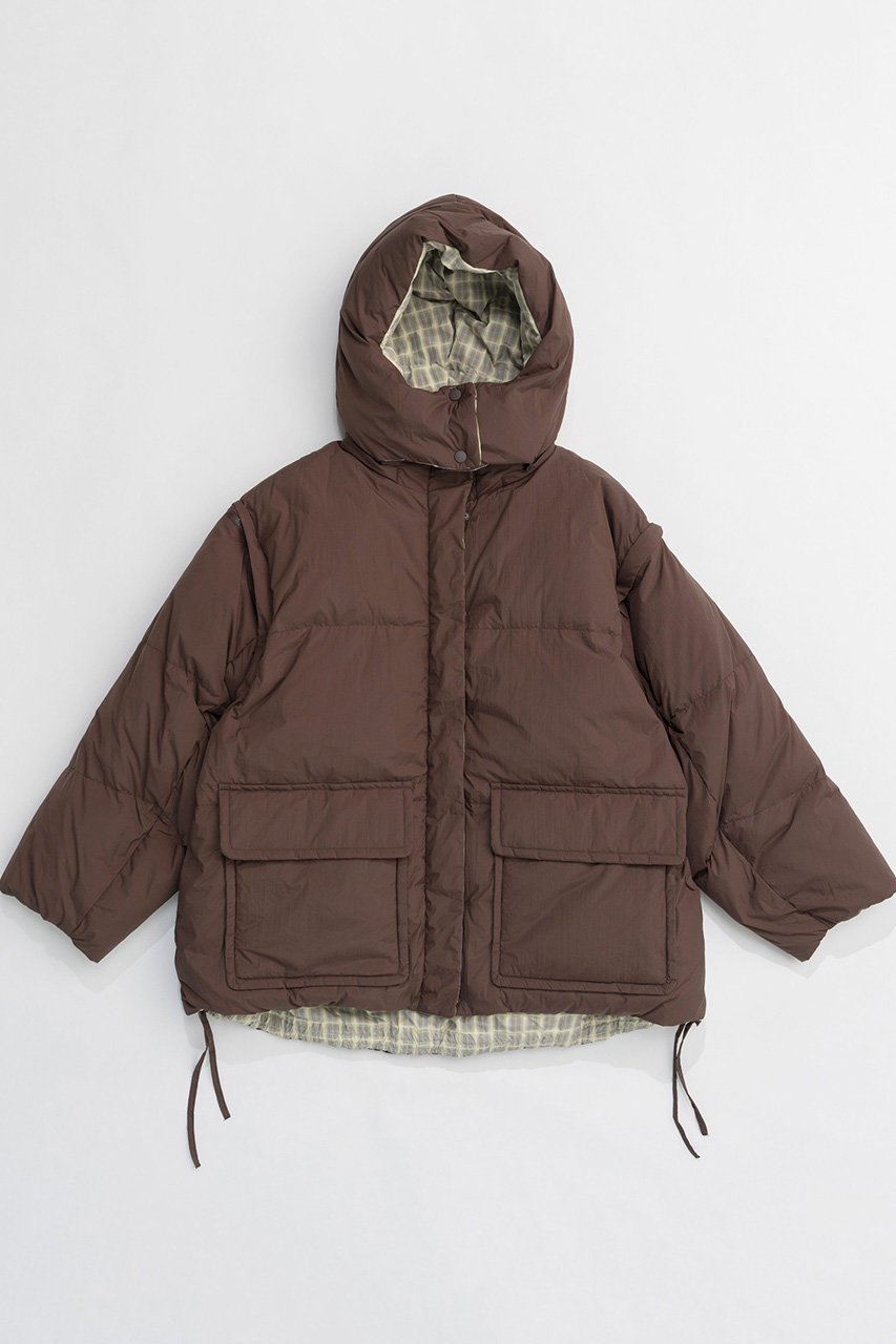 【メゾンスペシャル/MAISON SPECIAL】のMultiway Reversible Down Jacket/マルチウェイリバーシブルダウン インテリア・キッズ・メンズ・レディースファッション・服の通販 founy(ファニー) 　ファッション　Fashion　レディースファッション　WOMEN　アウター　Coat Outerwear　コート　Coats　ジャケット　Jackets　ジャケット　Jacket　タフタ　Taffeta　ダウン　Down　チェック　Check　フェザー　Feather　プリント　Print　ベーシック　Basic　ポケット　Pocket　防寒　Cold Protection　リバーシブル　Reversible　NEW・新作・新着・新入荷　New Arrivals　BRN(ブラウン)|ID: prp329100004162599 ipo3291000000028743641