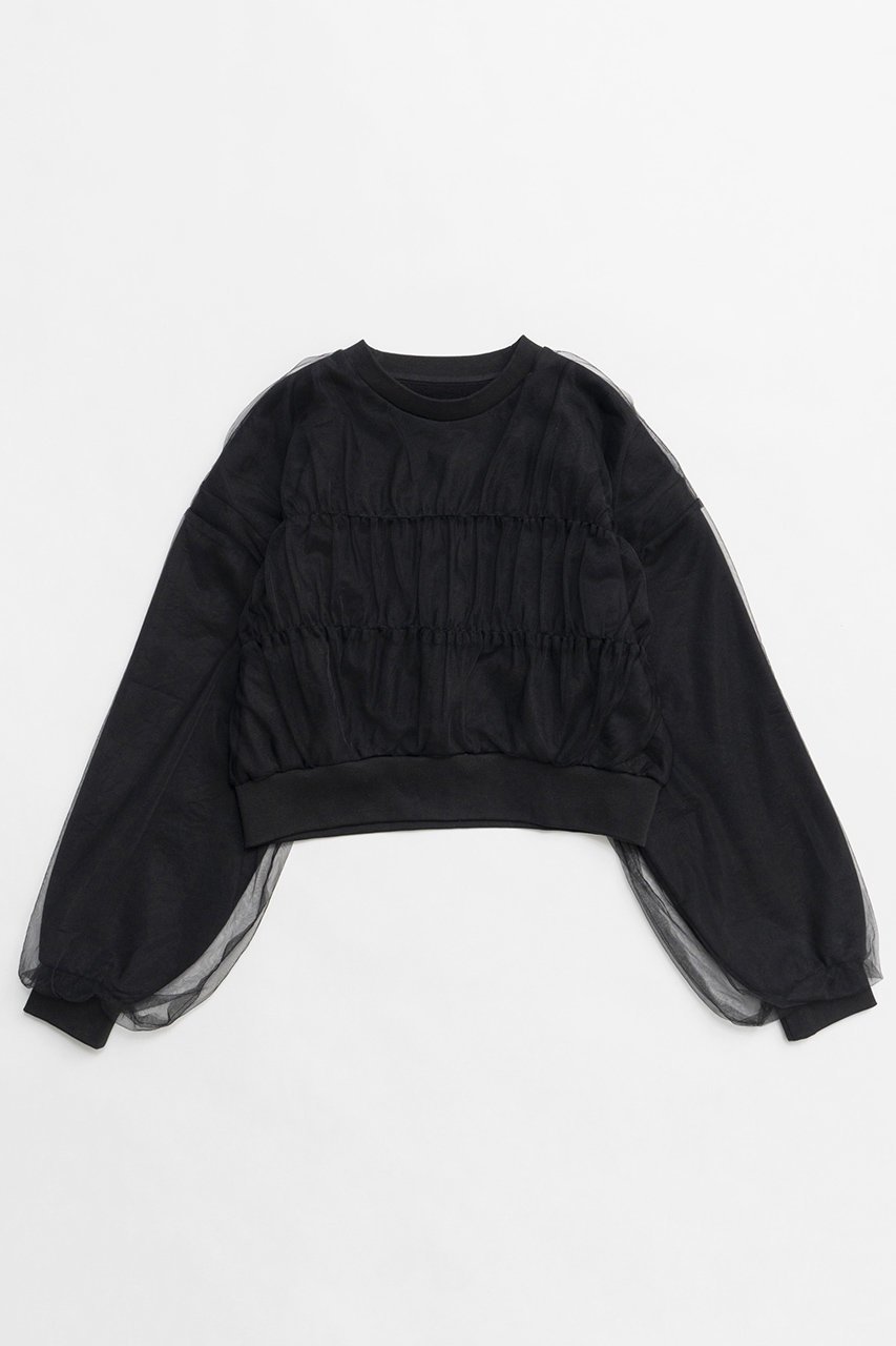 【メゾンスペシャル/MAISON SPECIAL】のTulle Layered Sweatshirt/チュールレイヤードスウェット インテリア・キッズ・メンズ・レディースファッション・服の通販 founy(ファニー) 　ファッション　Fashion　レディースファッション　WOMEN　トップス・カットソー　Tops/Tshirt　シャツ/ブラウス　Shirts/Blouses　パーカ　Sweats　ロング / Tシャツ　T-Shirts　スウェット　Sweat　カットソー　Cut and Sewn　シアー　Sheer　シャーリング　Shirring　ショート　Short　シンプル　Simple　スウェット　Sweat　チュール　Tulle　ドッキング　Docking　フォルム　Form　ベーシック　Basic　ボトム　Bottom　ワイド　Wide　NEW・新作・新着・新入荷　New Arrivals　春　Spring　秋　Autumn/Fall　BLK(ブラック)|ID: prp329100004162621 ipo3291000000028743729