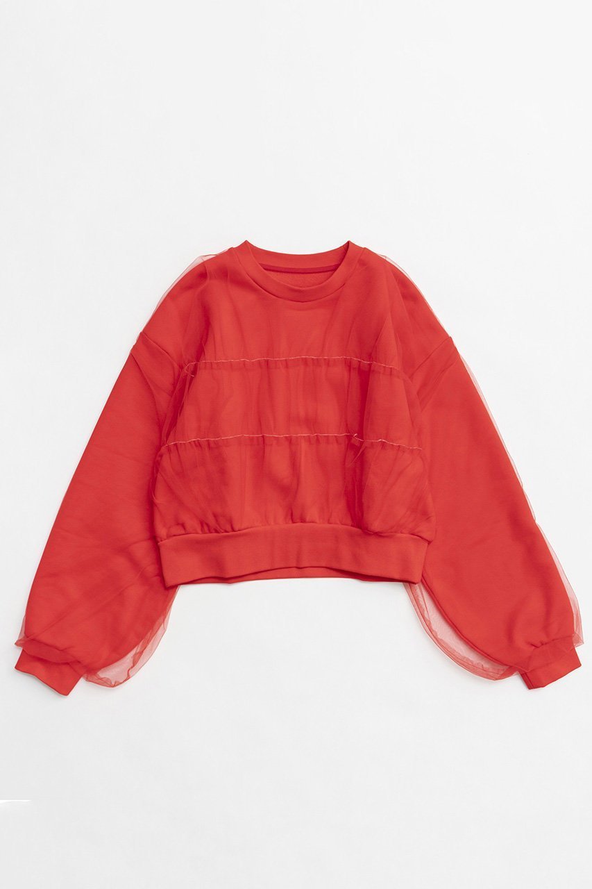 【メゾンスペシャル/MAISON SPECIAL】のTulle Layered Sweatshirt/チュールレイヤードスウェット インテリア・キッズ・メンズ・レディースファッション・服の通販 founy(ファニー) 　ファッション　Fashion　レディースファッション　WOMEN　トップス・カットソー　Tops/Tshirt　シャツ/ブラウス　Shirts/Blouses　パーカ　Sweats　ロング / Tシャツ　T-Shirts　スウェット　Sweat　カットソー　Cut and Sewn　シアー　Sheer　シャーリング　Shirring　ショート　Short　シンプル　Simple　スウェット　Sweat　チュール　Tulle　ドッキング　Docking　フォルム　Form　ベーシック　Basic　ボトム　Bottom　ワイド　Wide　NEW・新作・新着・新入荷　New Arrivals　春　Spring　秋　Autumn/Fall　RED(レッド)|ID: prp329100004162621 ipo3291000000028743731