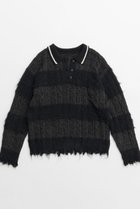 【メゾンスペシャル/MAISON SPECIAL】のCable Knitting Border Rugger Knit Tops/ケーブルボーダーラガーニット BLK(ブラック)|ID:prp329100004162623