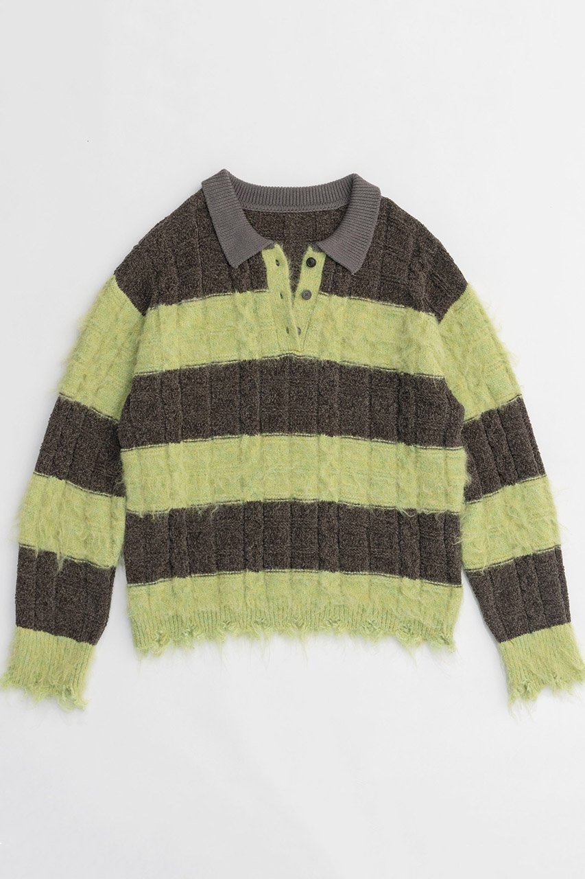 【メゾンスペシャル/MAISON SPECIAL】のCable Knitting Border Rugger Knit Tops/ケーブルボーダーラガーニット インテリア・キッズ・メンズ・レディースファッション・服の通販 founy(ファニー) 　ファッション　Fashion　レディースファッション　Fashion for Women　トップス・カットソー　Cut & Sew Tops　ニット　Knit Tops & Sweaters　カジュアルプルオーバー・ニットトップス　Pullovers & Knit Tops / Casual Pullovers　ダメージ　Distressed, Destroyed　フレア　Flare, Flared　ボーダー　Border, Stripe　KHK(カーキ)|ID: prp329100004162623 ipo3291000000032911938