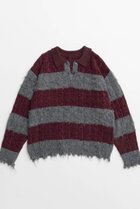 【メゾンスペシャル/MAISON SPECIAL】のCable Knitting Border Rugger Knit Tops/ケーブルボーダーラガーニット BRD(ボルドー)|ID: prp329100004162623 ipo3291000000032911941