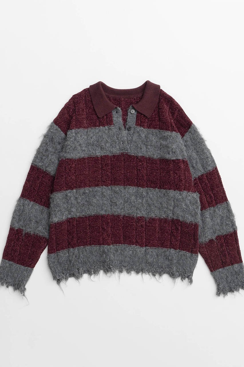 【メゾンスペシャル/MAISON SPECIAL】のCable Knitting Border Rugger Knit Tops/ケーブルボーダーラガーニット インテリア・キッズ・メンズ・レディースファッション・服の通販 founy(ファニー) 　ファッション　Fashion　レディースファッション　Fashion for Women　トップス・カットソー　Cut & Sew Tops　ニット　Knit Tops & Sweaters　カジュアルプルオーバー・ニットトップス　Pullovers & Knit Tops / Casual Pullovers　ダメージ　Distressed, Destroyed　フレア　Flare, Flared　ボーダー　Border, Stripe　BRD(ボルドー)|ID: prp329100004162623 ipo3291000000032911941