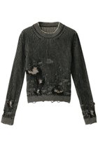 【エムエム6 メゾン マルタン マルジェラ/MM6 Maison Martin Margiela】のクルーネック ダメージデザイン ニットトップス ブラック/グリーン|ID: prp329100004162635 ipo3291000000028743781