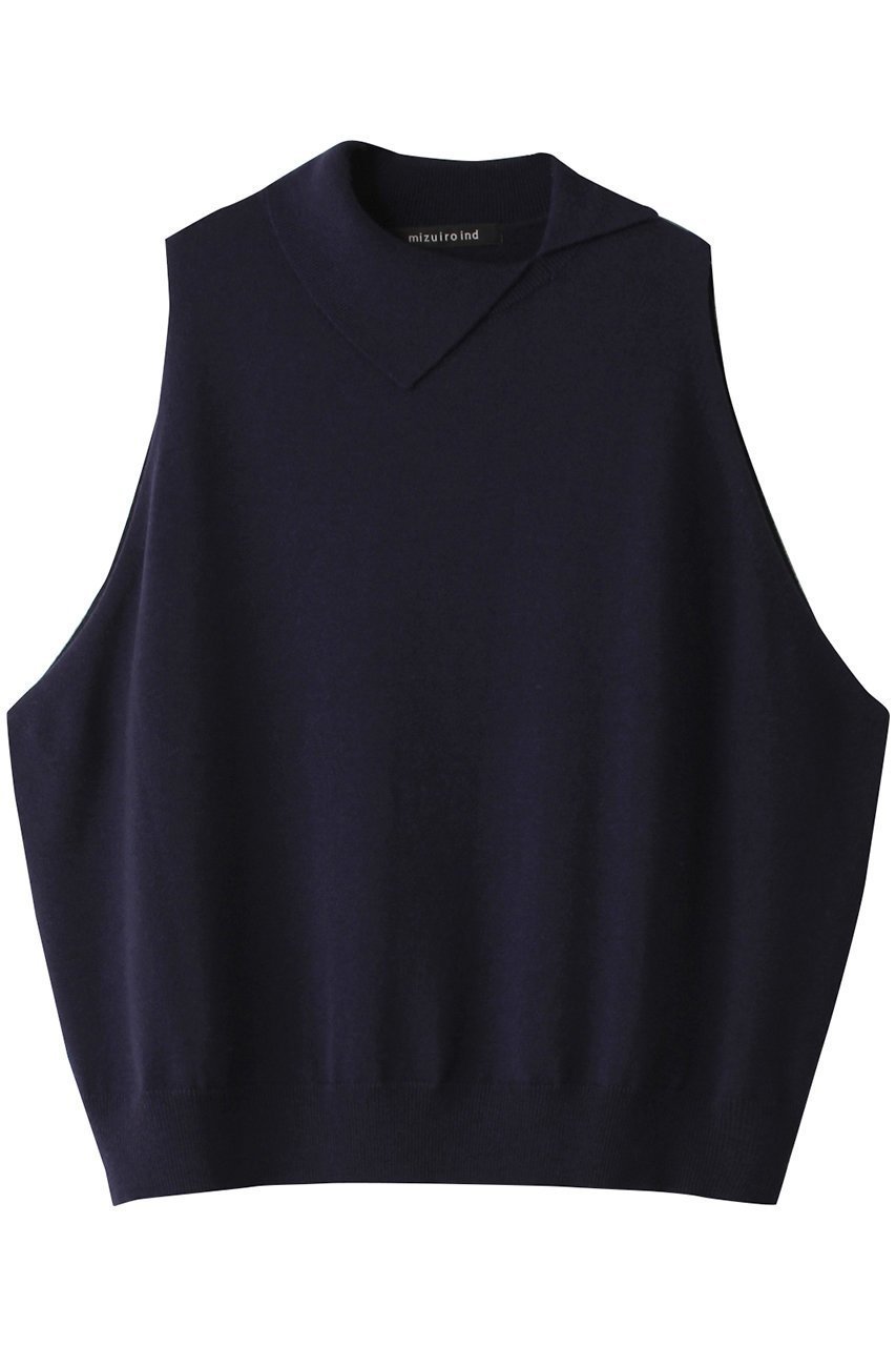 【ミズイロ インド/mizuiro ind】のasymmetry collar wide vest ベスト インテリア・キッズ・メンズ・レディースファッション・服の通販 founy(ファニー) 　ファッション　Fashion　レディースファッション　WOMEN　トップス・カットソー　Tops/Tshirt　ニット　Knit Tops　ベスト/ジレ　Gilets/Vests　プルオーバー　Pullover　アシンメトリー　Asymmetry　シンプル　Simple　トレンド　Trend　ベスト　Vest　ロング　Long　NEW・新作・新着・新入荷　New Arrivals　navy|ID: prp329100004162662 ipo3291000000028743852