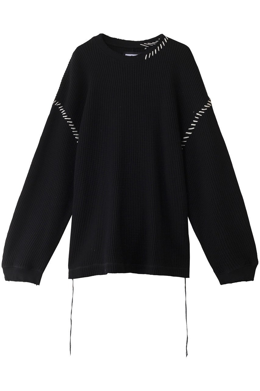 【メゾンスペシャル/MAISON SPECIAL】の【UNISEX】オニワッフルダメージロングスリーブプルオーバー インテリア・キッズ・メンズ・レディースファッション・服の通販 founy(ファニー) 　ファッション　Fashion　レディースファッション　Fashion for Women　トップス・カットソー　Cut & Sew Tops　シャツ・ブラウス・オフィスカジュアル　Elegant Blouses & Button-Ups　ロングTシャツ・Tシャツ　Longline T-Shirts & Tees　カジュアルプルオーバー・ニットトップス　Pullovers & Knit Tops / Casual Pullovers　カットソー・ベーシックTシャツ　Cut-and-Sewn Tops / Stretch Tees & Basics　ユニセックス　Unisex, Genderless　スリーブ　Sleeve, Long Sleeve / Short Sleeve　ダメージ　Distressed, Destroyed　ハンド　Hand, Handmade　ロング　Long, Long-Length　ワッフル　Waffle, Waffle Knit　BLK(ブラック)|ID: prp329100004169827 ipo3291000000032894891