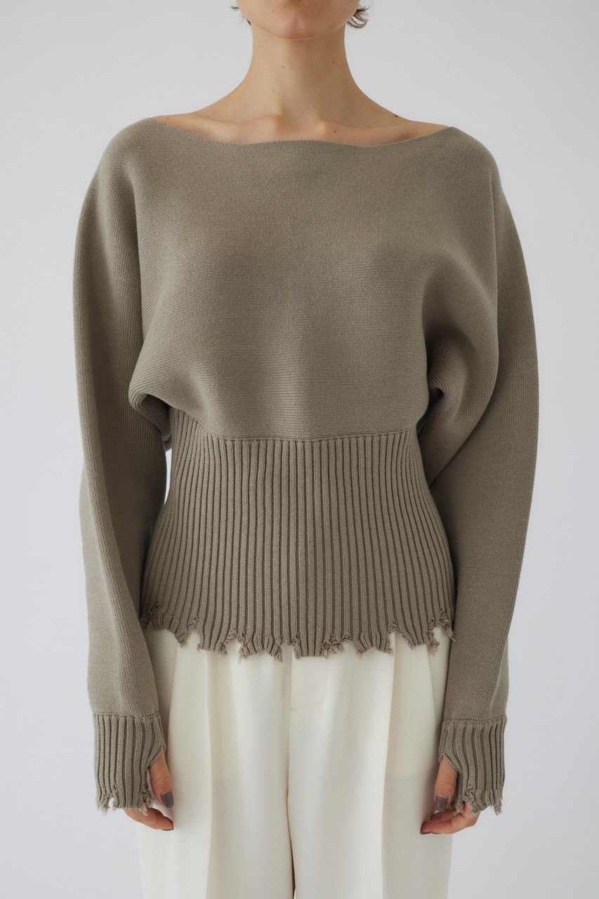 【リムアーク/RIM.ARK】のDamage fit knit tops/ニット インテリア・キッズ・メンズ・レディースファッション・服の通販 founy(ファニー) 　ファッション　Fashion　レディースファッション　Fashion for Women　トップス・カットソー　Cut & Sew Tops　ニット　Knit Tops & Sweaters　カジュアルプルオーバー・ニットトップス　Pullovers & Knit Tops / Casual Pullovers　ダメージ　Distressed, Destroyed　デコルテ　Décolleté, Neckline　バランス　Balance, Style Balance　フィット　Fit, Slim Fit　グレージュ|ID: prp329100004179725 ipo3291000000032959347